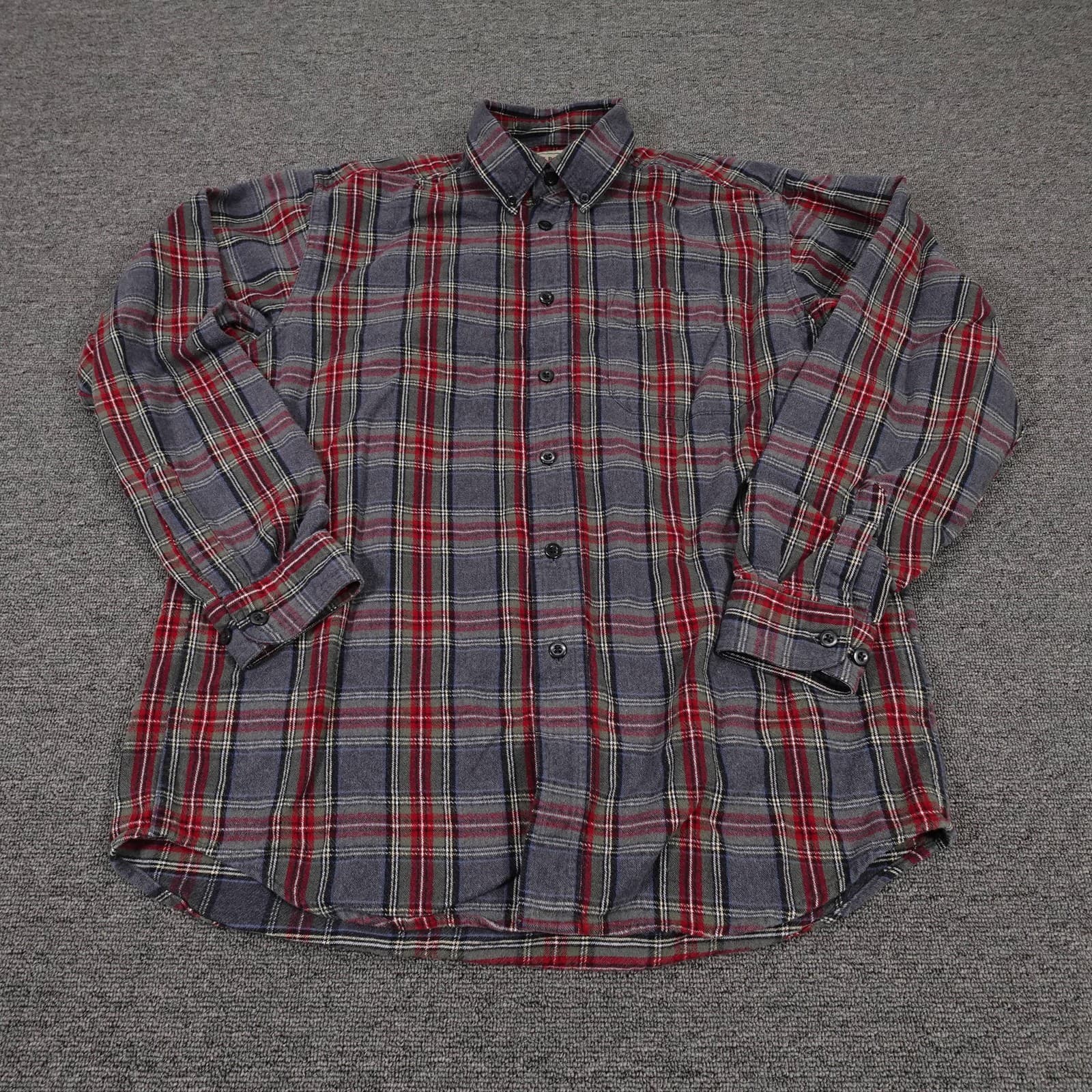 L.L.Bean Shirt Mens Medium Gray Plaid Flannel Long Sleeve Button Up Casual
