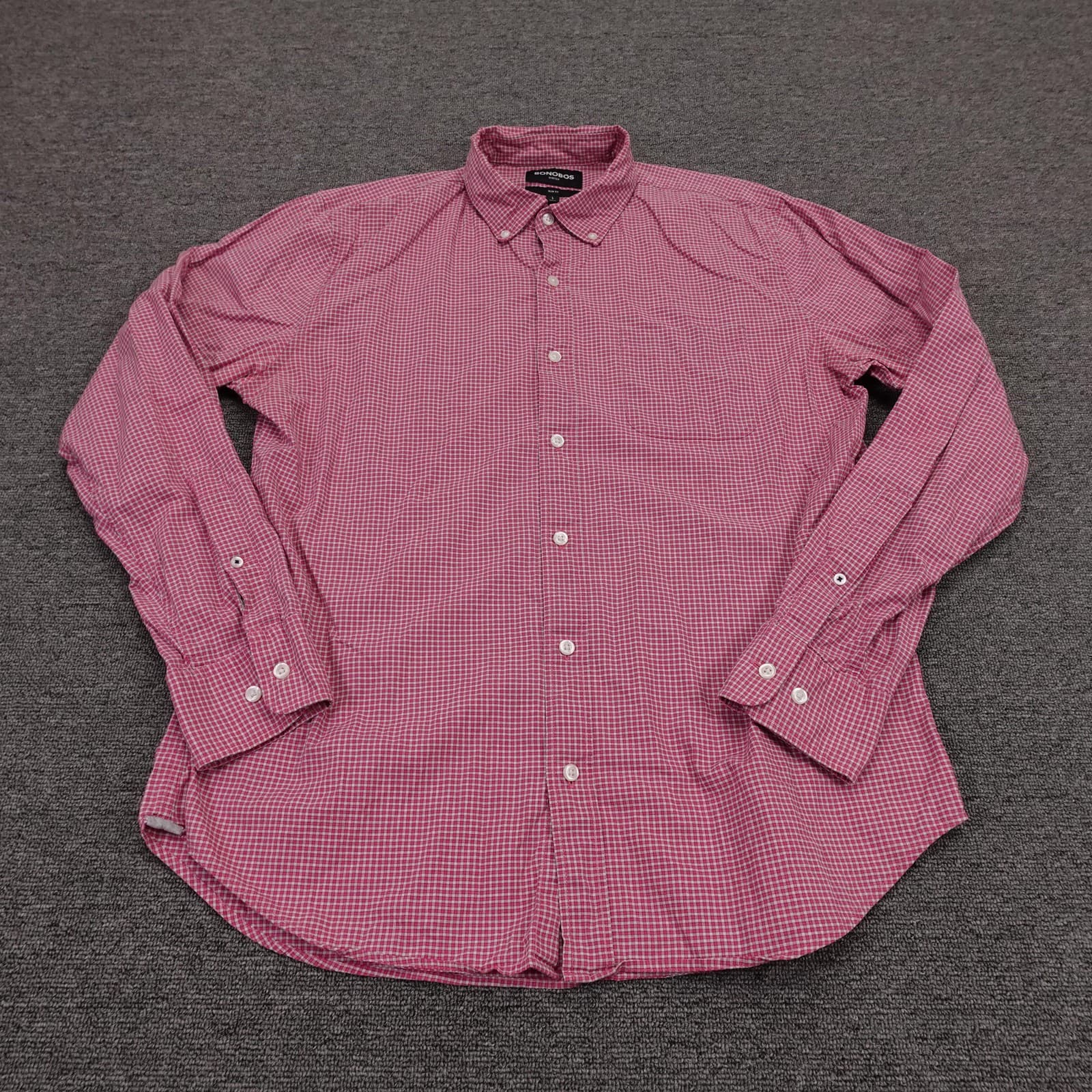 Bonobos Shirt Mens Large Pink Check Long Sleeve Button Up Slim Fit Stretch Woven