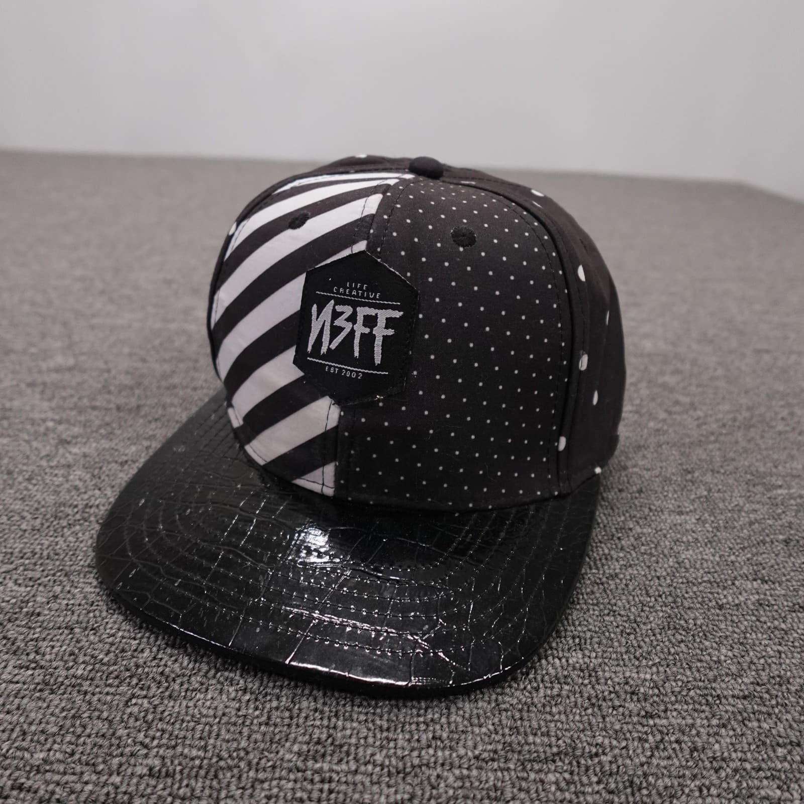Neff Hat Cap Snap Back Mens One Size Black Polka Dot Stripe Vinyl Brim
