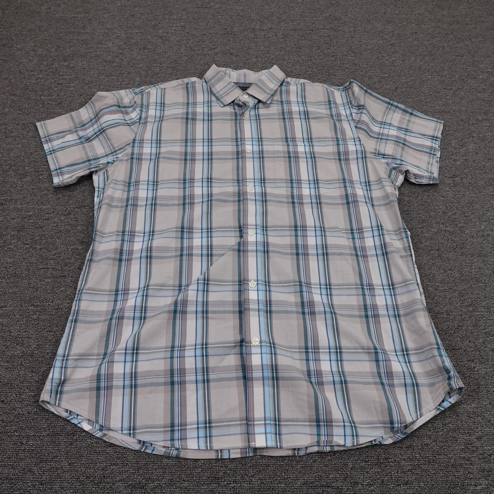 Banana Republic Shirt Mens XL Gray Plaid Short Sleeve Button Up Stretch Casual