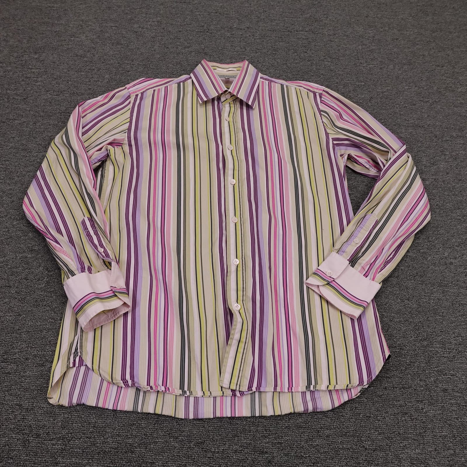 Ted Baker Shirt Mens Medium Multicolor Stripe Long Sleeve Button Front Dress