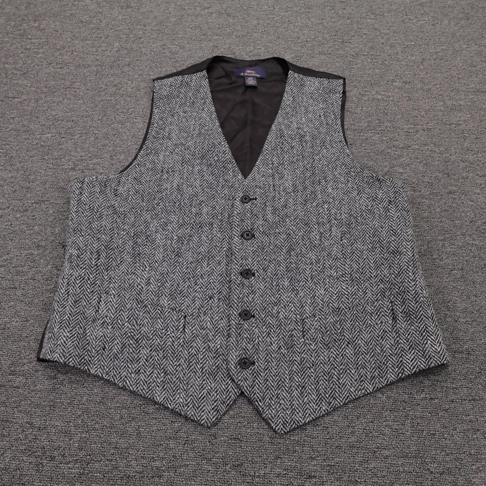 Brooks Brothers Suit Vest Mens 44R Gray Herringbone Wool Madison Belted Tweed