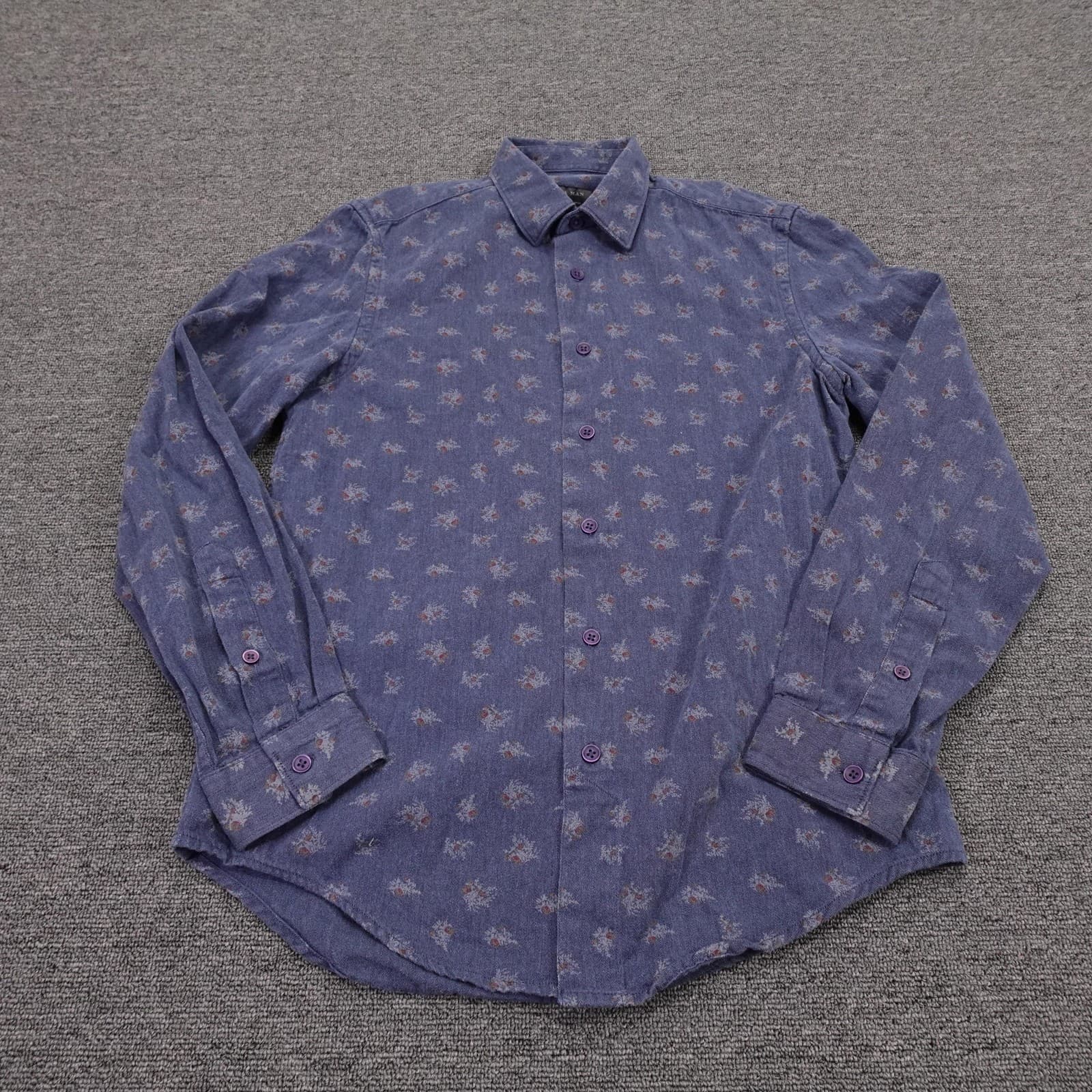 Zara Man Shirt Mens Small Blue Floral Long Sleeve Button Up Slim Fit Casual