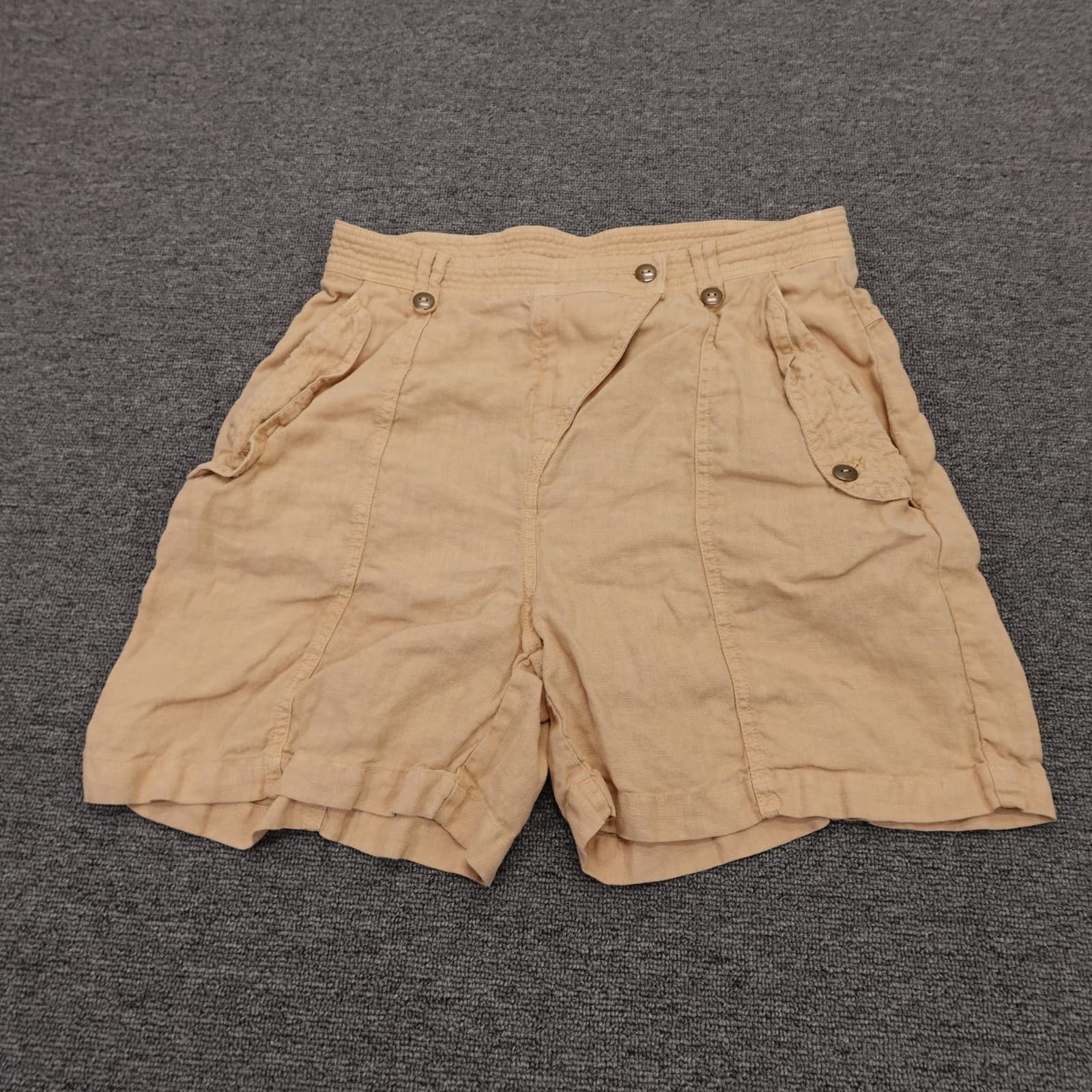 Wrap London Paperbag Shorts Womens 6 Beige Linen Elastic Waist Pockets Summer