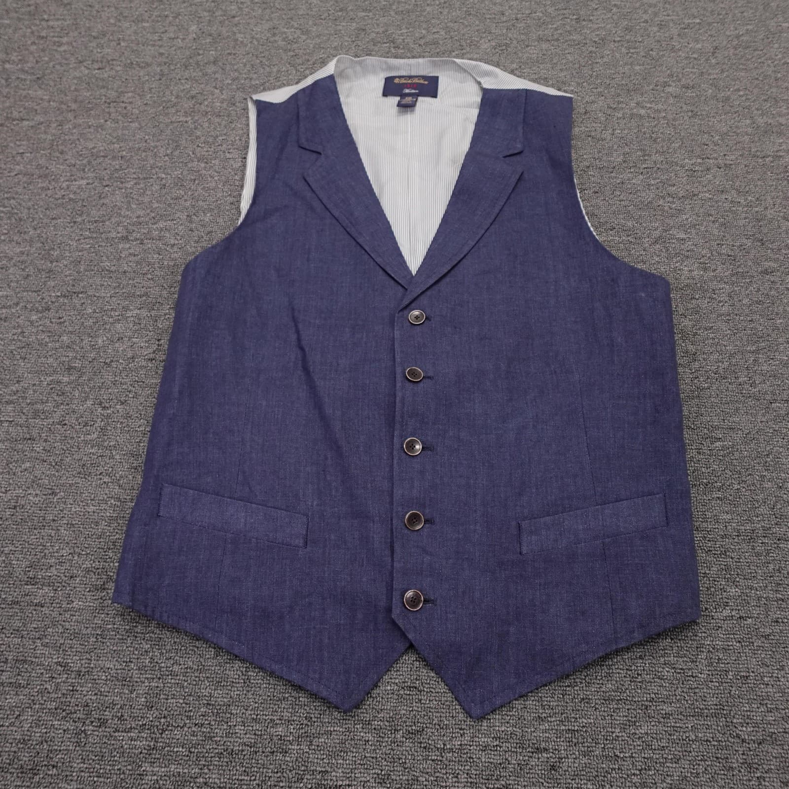 Brooks Brothers Suit Vest Mens 43R Blue Linen Madison Belted Wedding Business