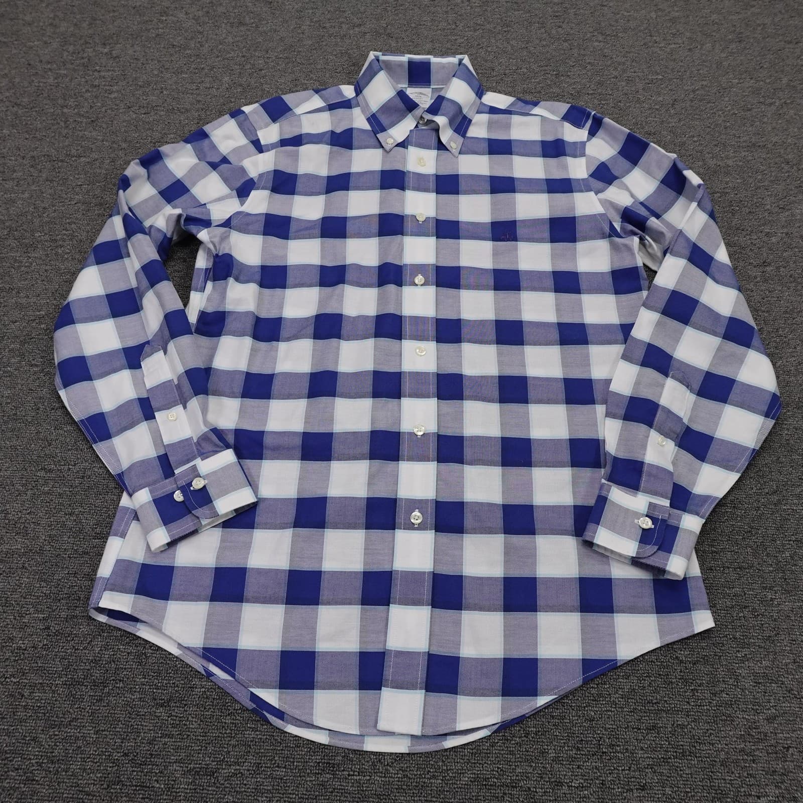 Brooks Brothers Shirt Mens Medium Blue Check Regent 1818 Non Iron Supima Cotton