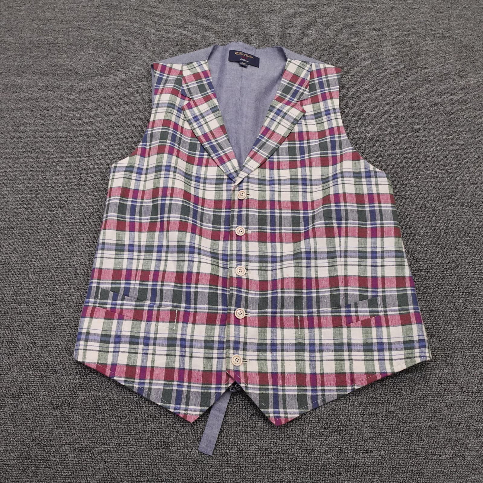 Brooks Brothers Suit Vest Mens 44 Multicolor Plaid Linen Baird McNutt Madison