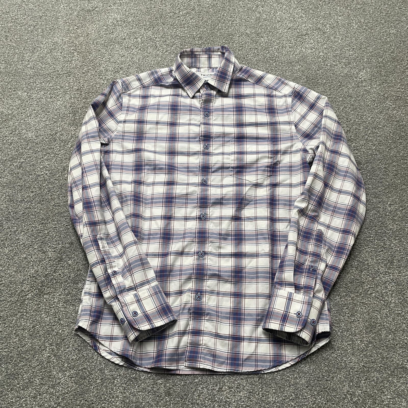 Twillory Shirt Mens Medium Blue Red Plaid Untuckable Button Down Long Sleeve