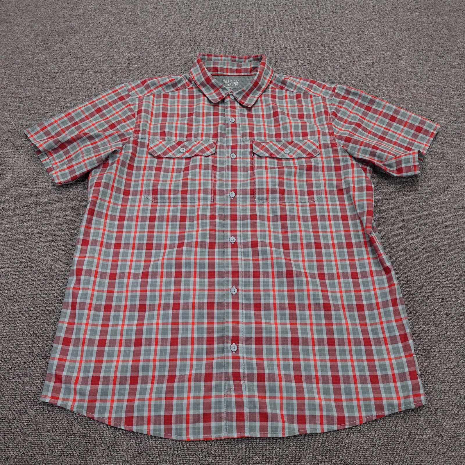 Mountain Hardwear Shirt Mens Large Red Plaid Short Sleeve Button Up Outdoor