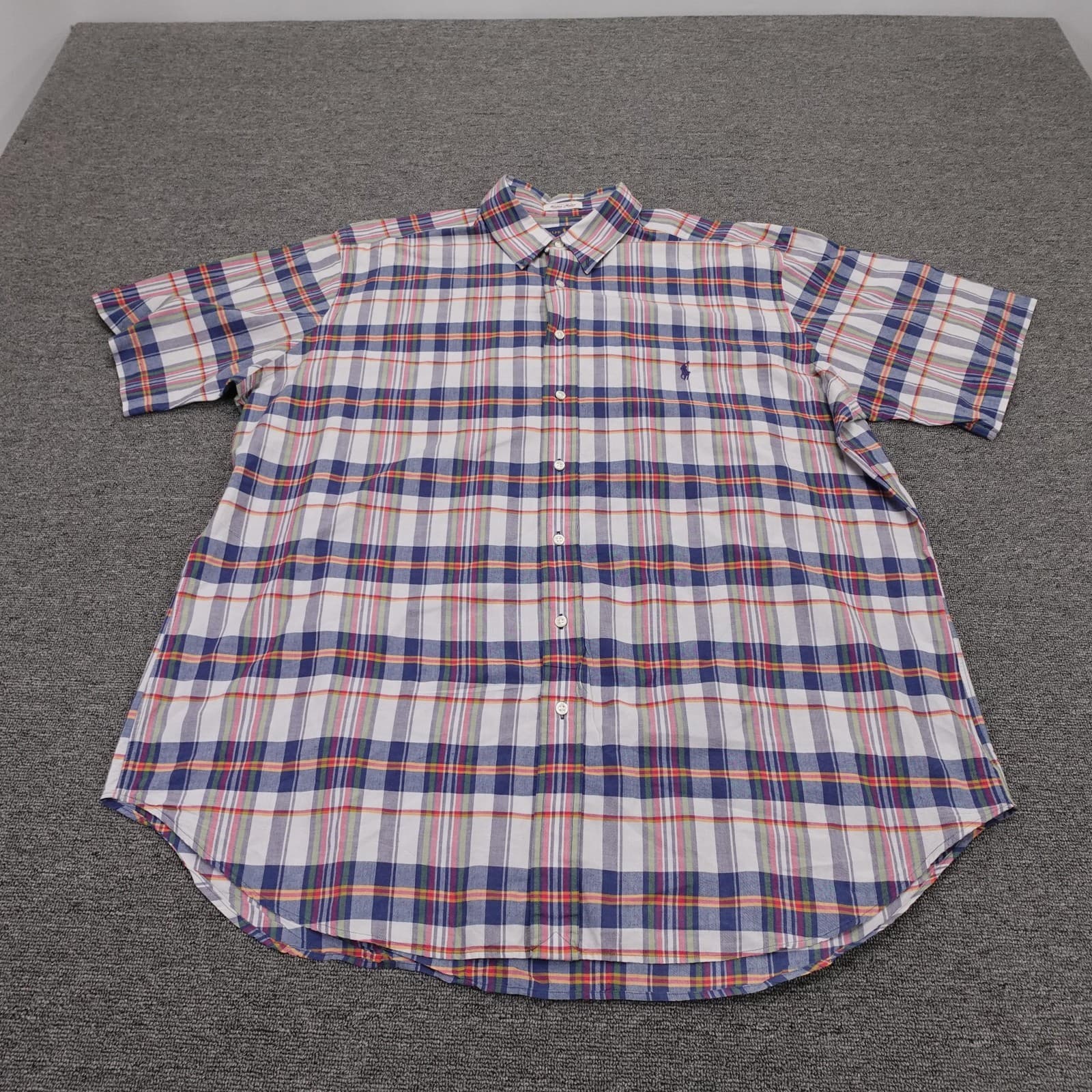 Ralph Lauren Shirt Mens 2XLT Blue Madras Plaid Short Sleeve Button Down Casual
