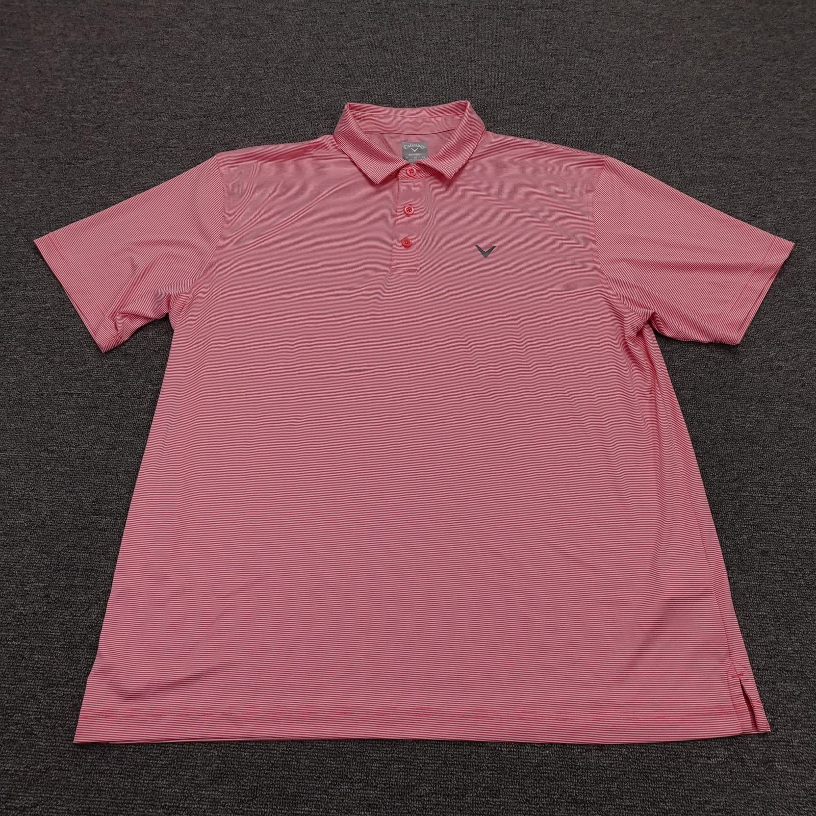 Callaway Opti-Dri Polo Shirt Mens XL Pink Striped Golf Performance Stretch Top