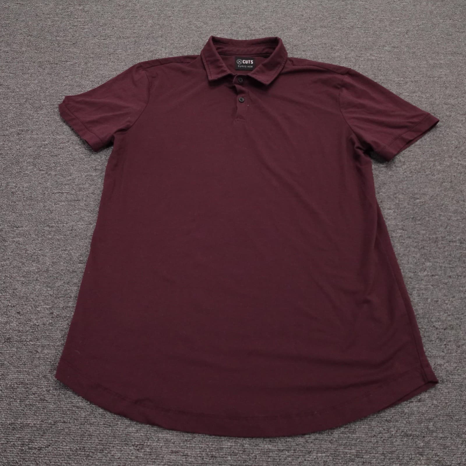 Cuts Polo Shirt Mens Medium Red Curve-Hem Cotton Jersey Casual Short Sleeve