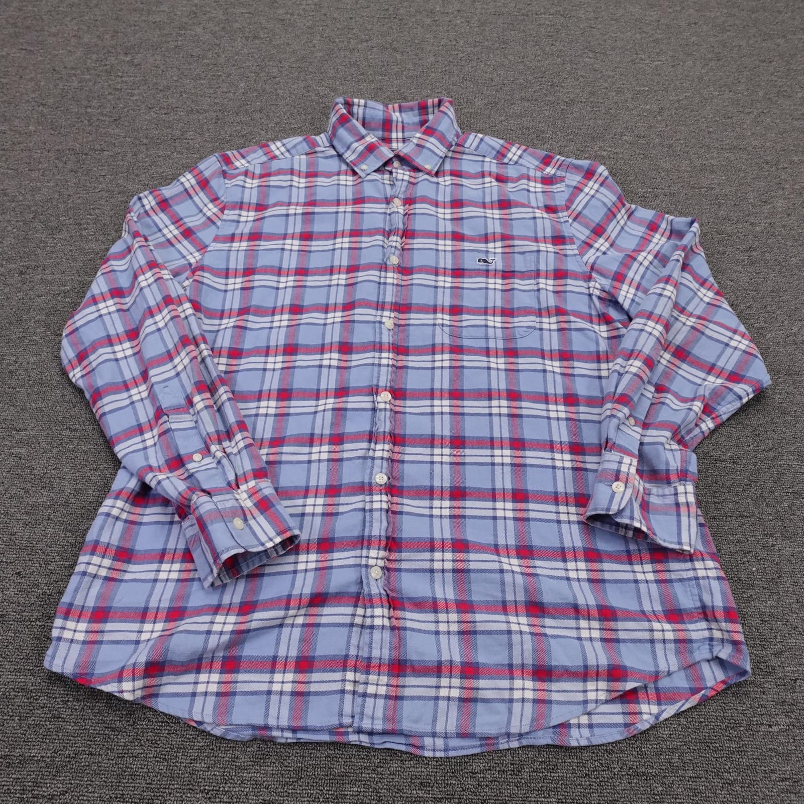 Vineyard Vines Shirt Mens Large Blue Plaid Linen Long Sleeve Tucker Button Up