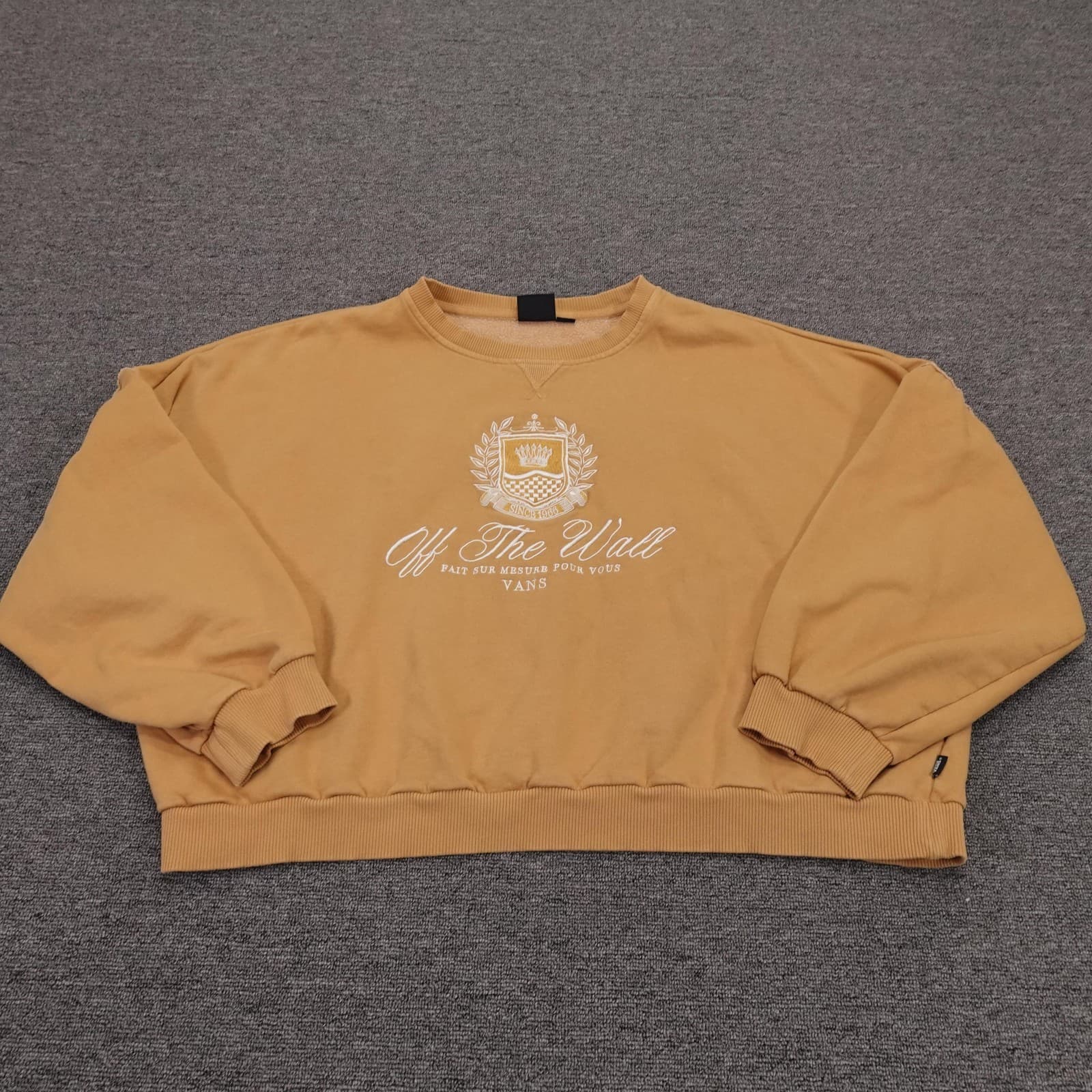 Vans Sweatshirt Womens Large Yellow Off The Wall Crest Fleece Pullover Graphic