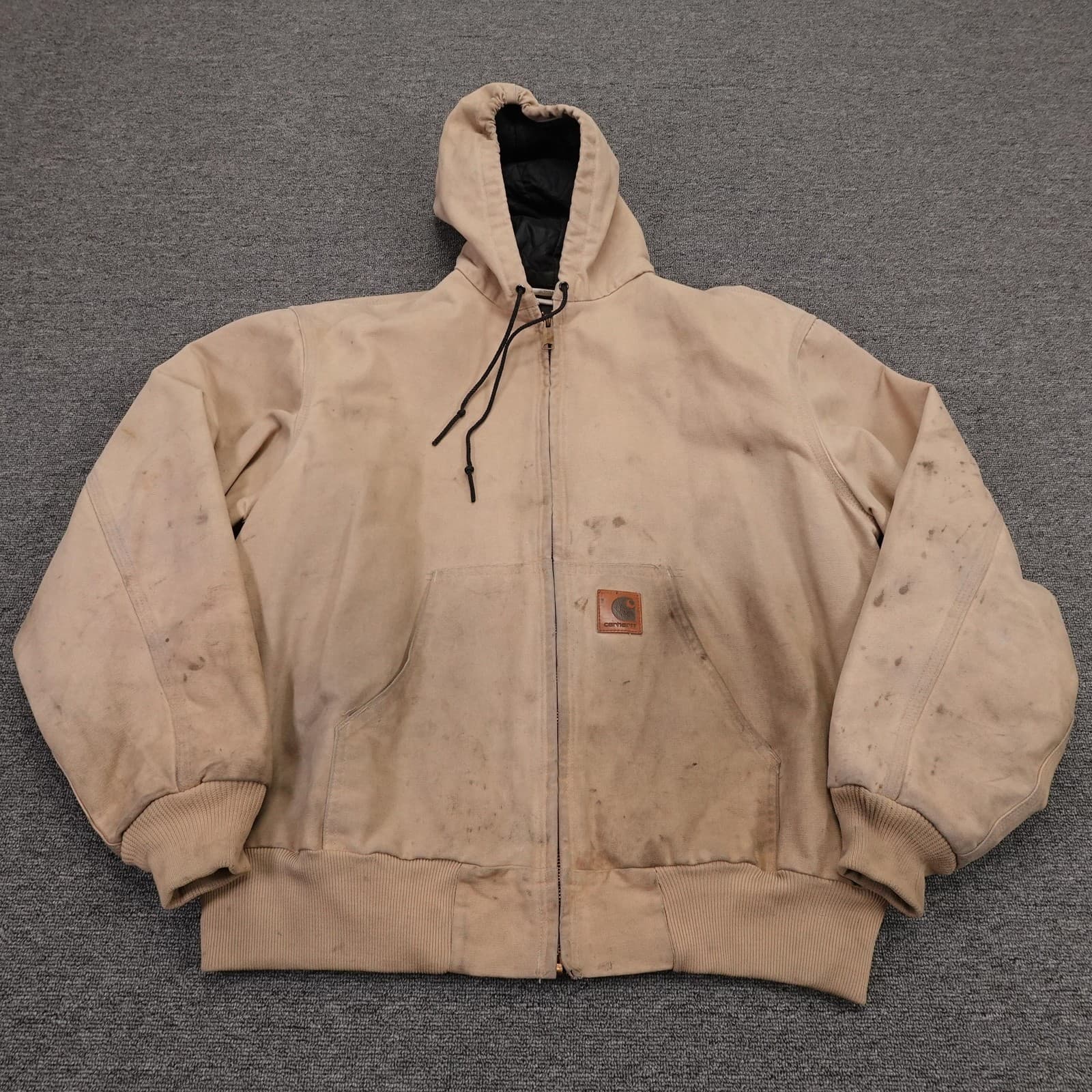 Vintage Carhartt Jacket Mens XL Beige Hooded Duck Canvas Workwear J06WET 90s