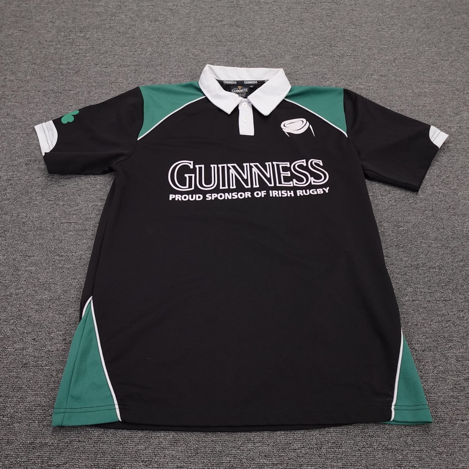 Guinness Polo Shirt Mens XL Black Irish Rugby Green Collared