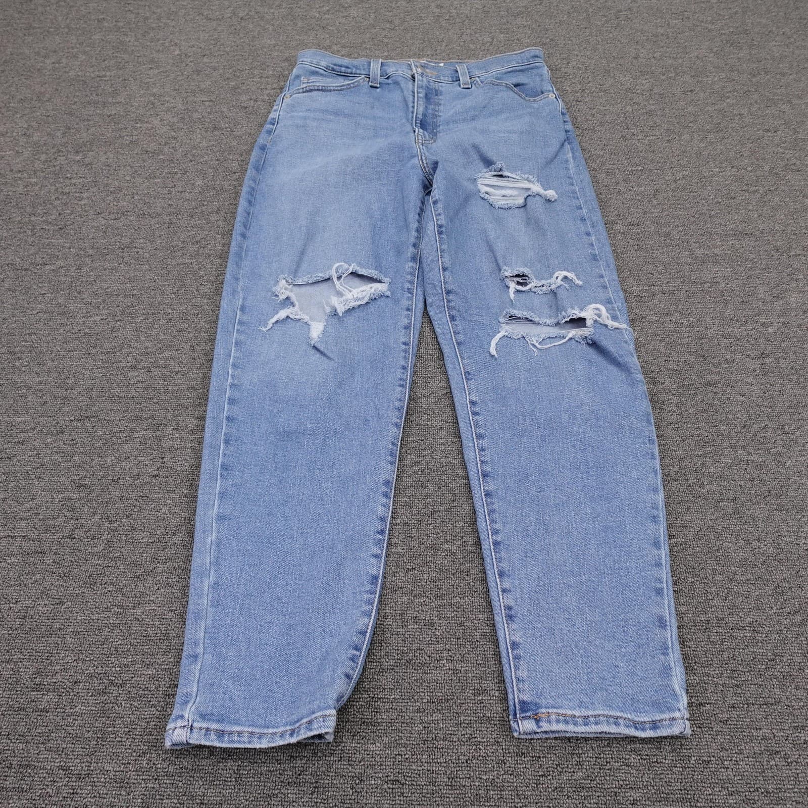 Levis High Waisted Mom Jeans Womens 29 Blue Light Wash Distressed 29x27 Denim