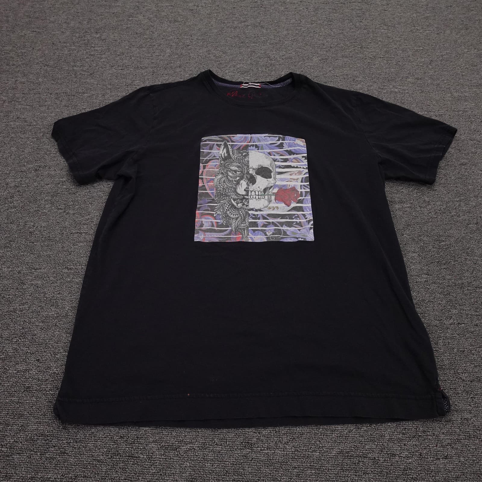 Robert Graham Skull Wolf Graphic Shirt Large Black Gothic Rose Art Tee
