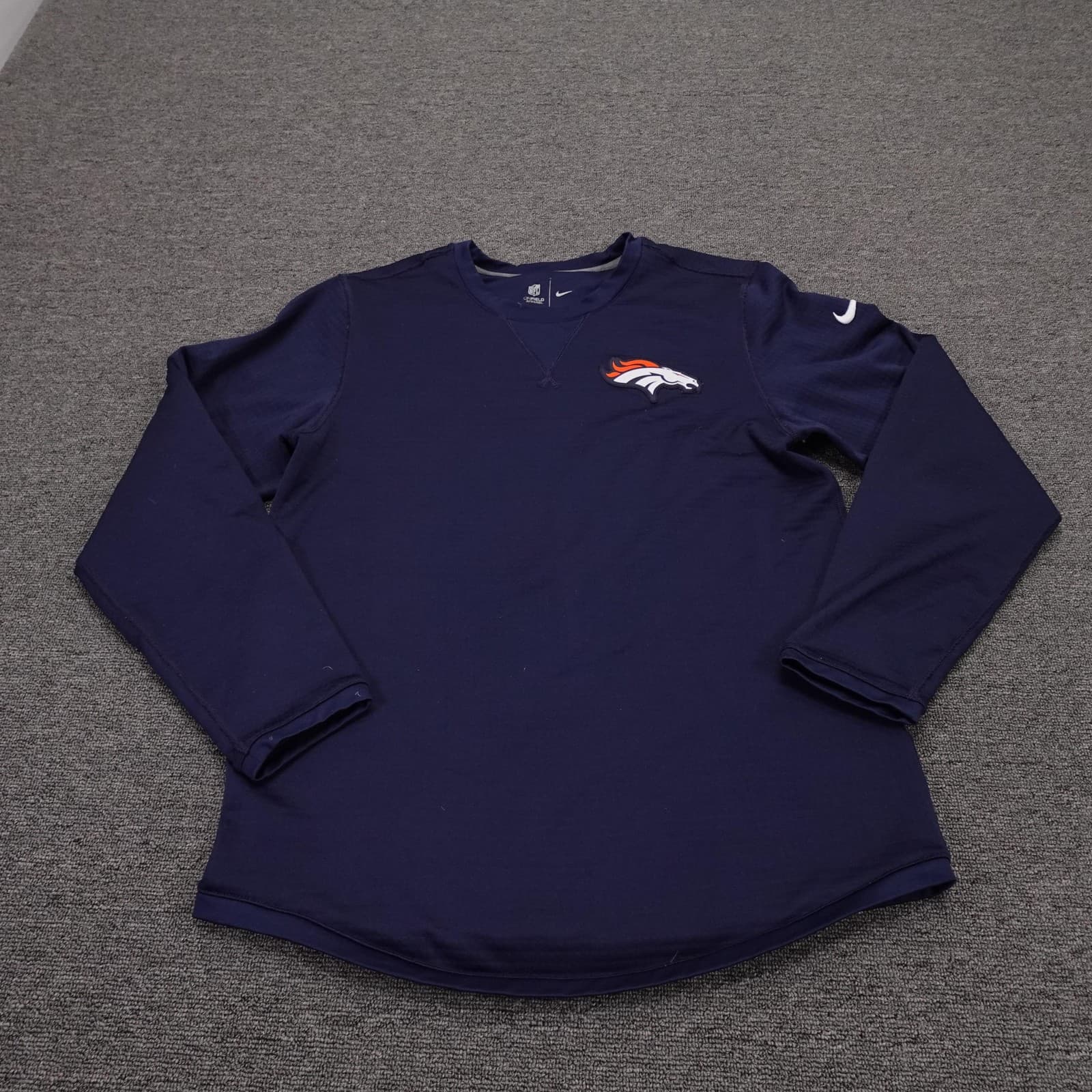 Denver Broncos Shirt Mens Medium Blue NFL Football Nike Long Sleeve On Field