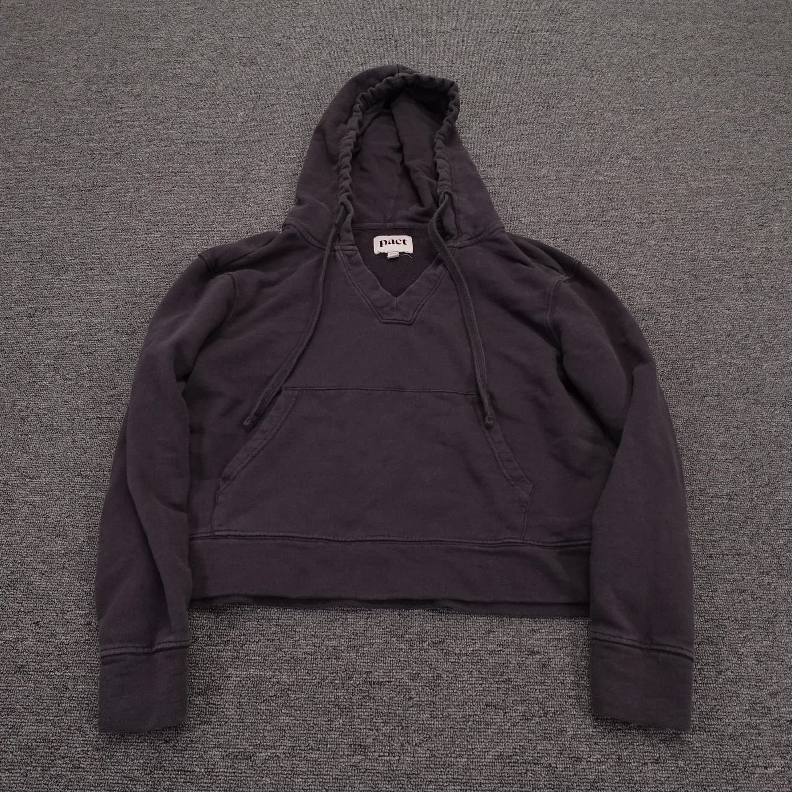 Pact Hoodie Womens Small Gray Organic Cotton V-Neck Pullover Kangaroo Pocket