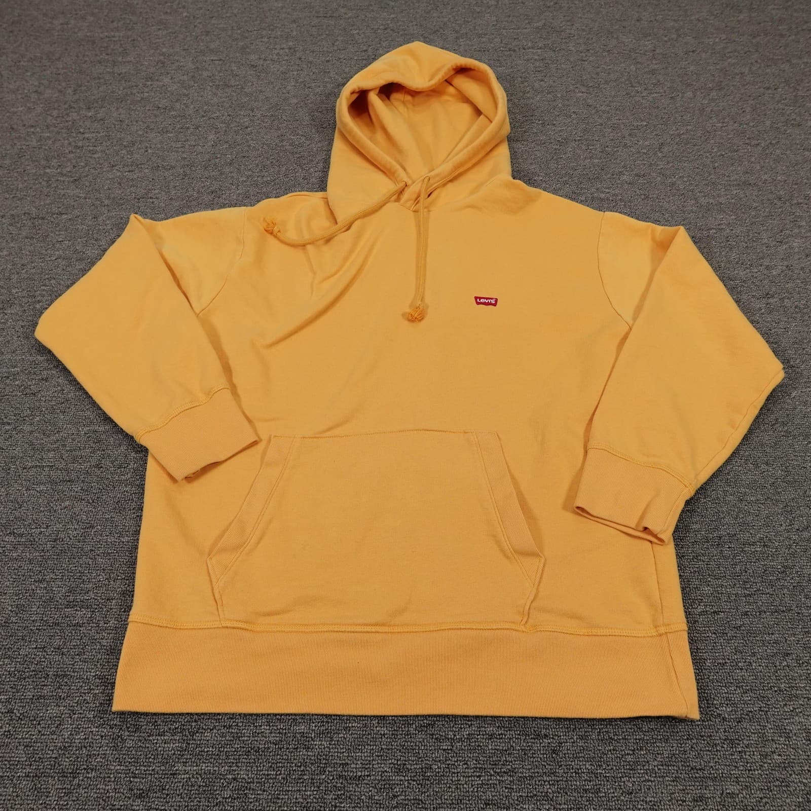 Levis Hoodie Womens Medium Yellow Pullover Fleece Kangaroo Pocket Logo Graphic
