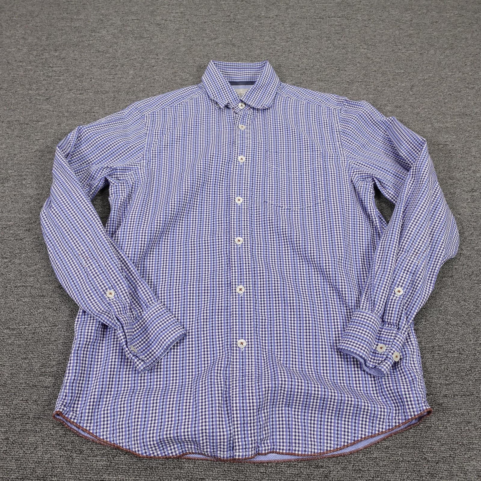 Tommy Bahama Denim Shirt Mens Small Blue Check Long Sleeve Button Front Casual
