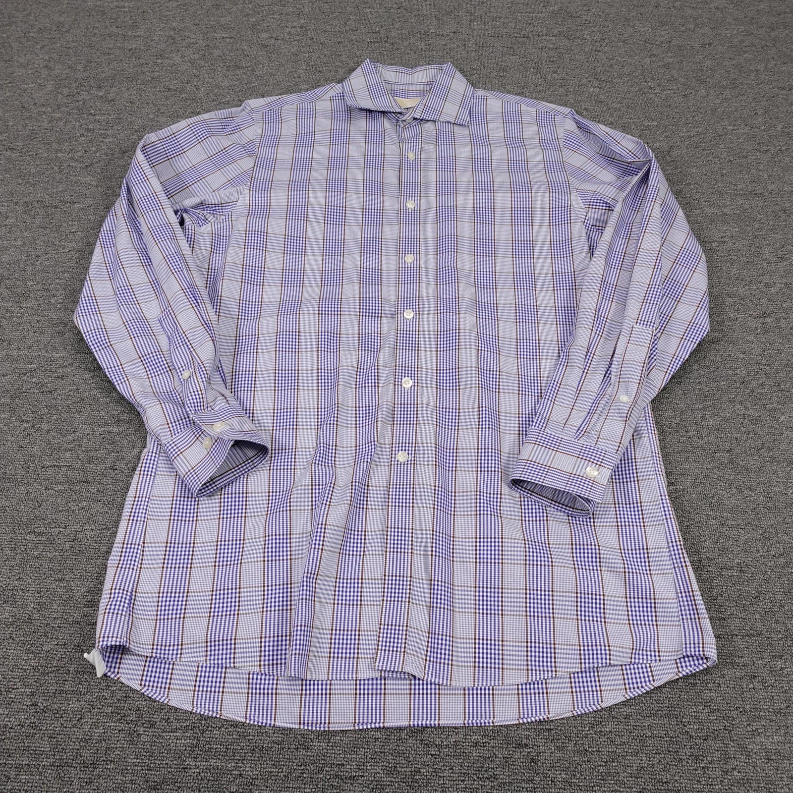 Michael Kors Shirt Mens 15.5 32/33 Blue Check Long Sleeve Non Iron Cotton