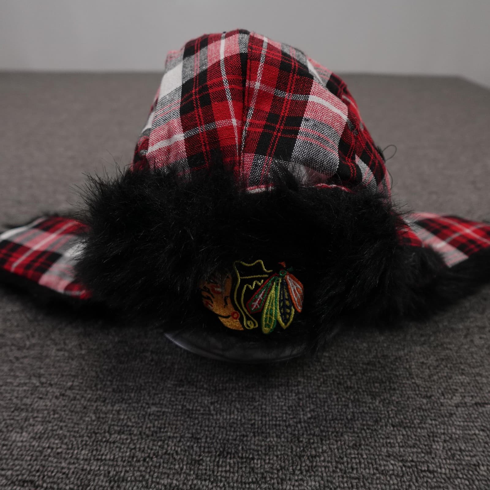 Chicago Blackhawks Hat Trapper One Size Red Plaid NHL Hockey Earflap MelonWear