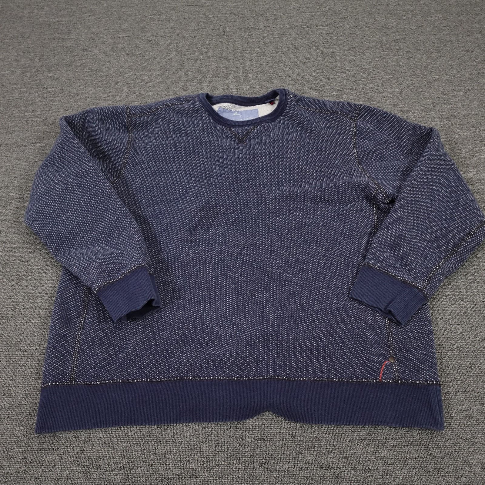 Tommy Bahama Sweater Mens XL Blue Crewneck Pullover 100% Cotton Knit Textured