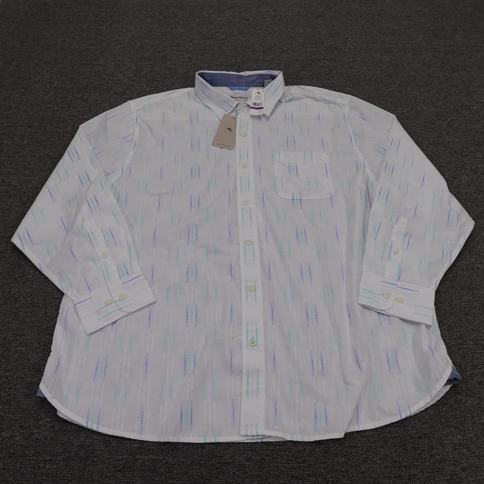 Tommy Bahama Shirt Mens Big 2X White Stripe Long Sleeve Button Up Florida Falls