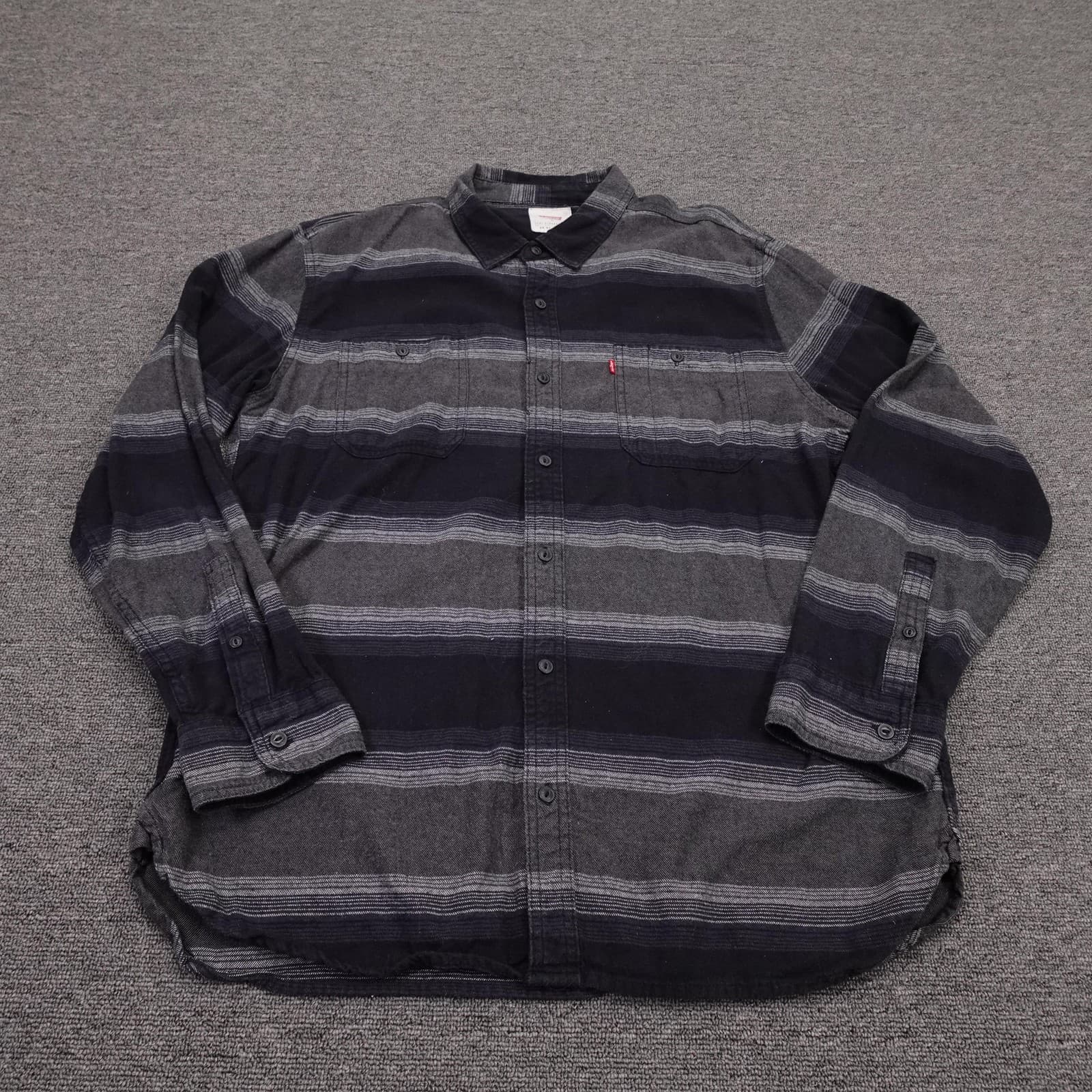 Levis Shirt Mens XL Gray Stripe Flannel Long Sleeve Button Up Casual Cotton