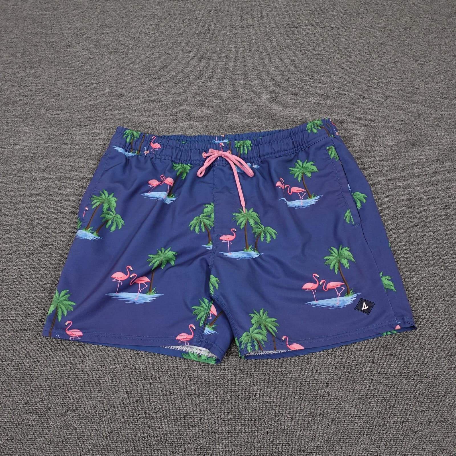 Sperry Swim Shorts Mens Large Blue Flamingo Palm Tree Tropical Print Lined