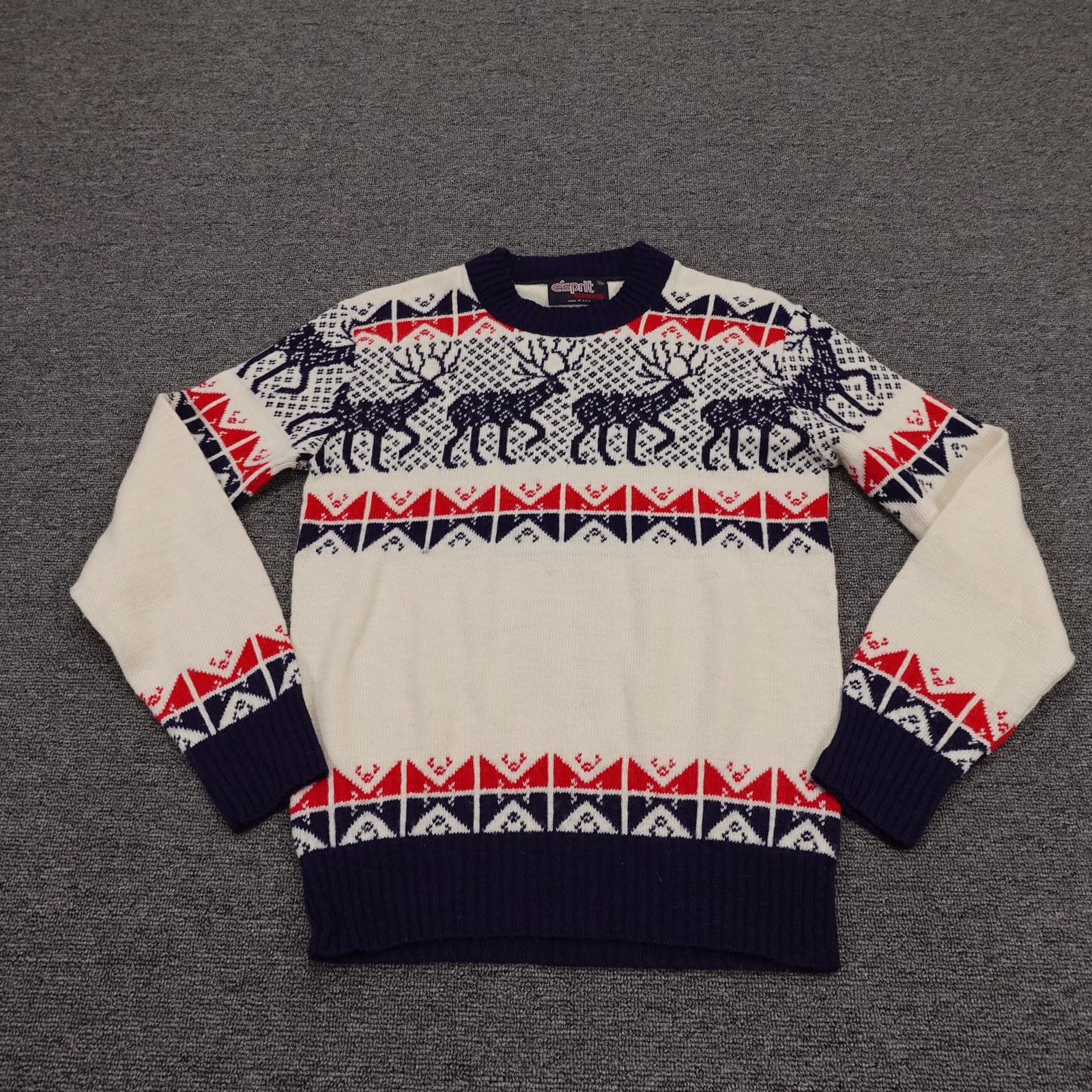 Vintage Esprit By Campus Sweater Youth 16 White Fair Isle Reindeer USA 70s