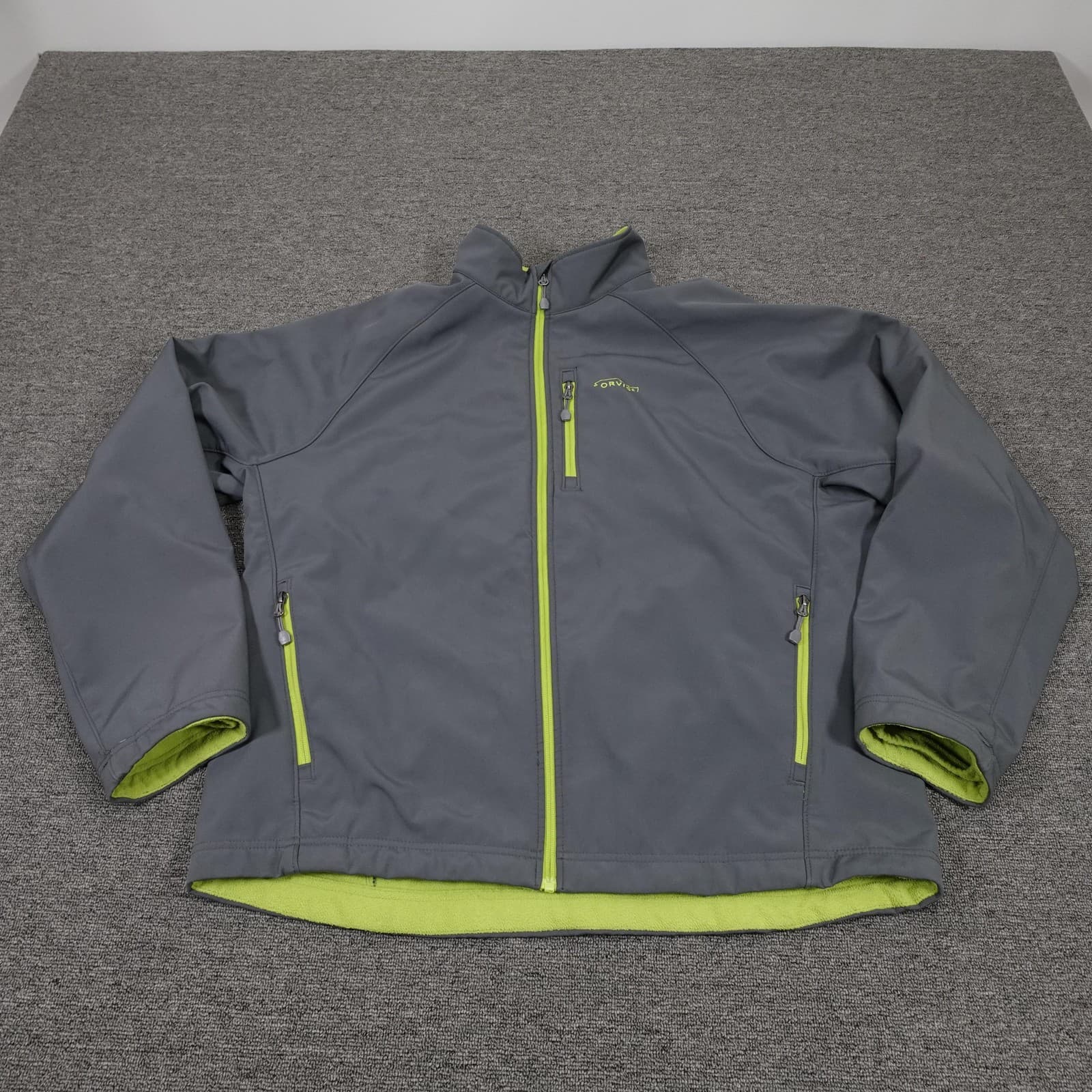 Orvis Jacket Mens 2XL Gray Trout Bum Softshell Full Zip Fleece Lined Hiking