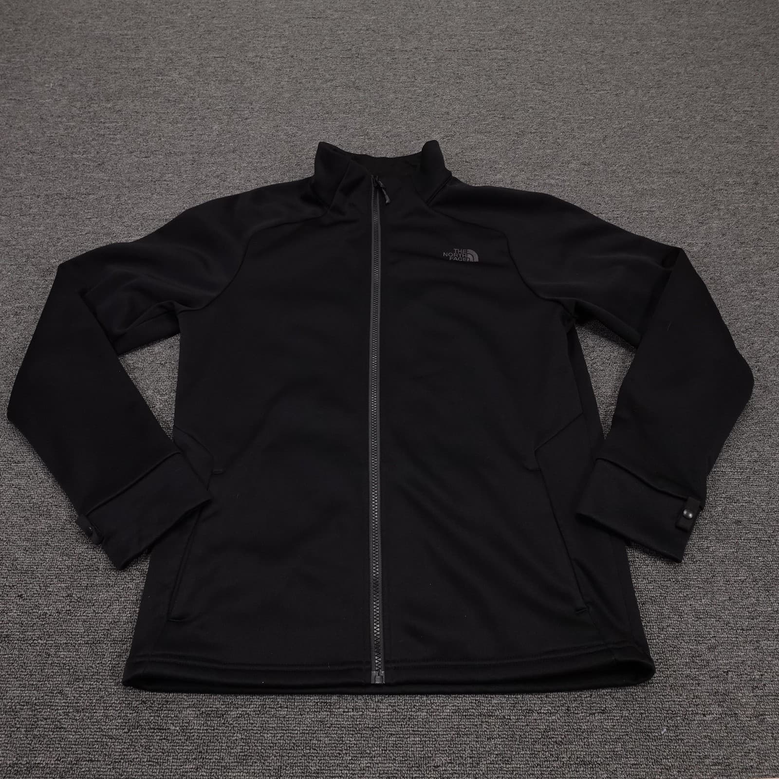 The North Face Jacket Mens Small Black Softshell Full Zip Pockets Windbreaker