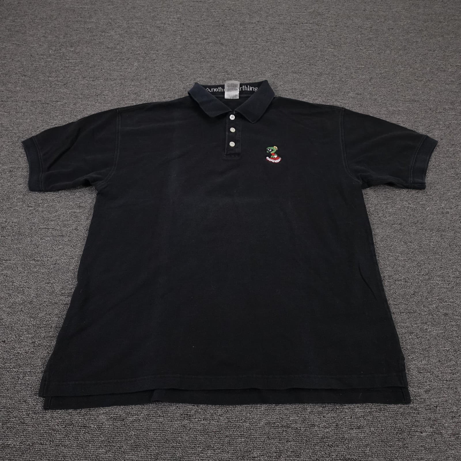 Vintage Warner Bros Studio Store Polo Shirt Mens Large Black Marvin Martian
