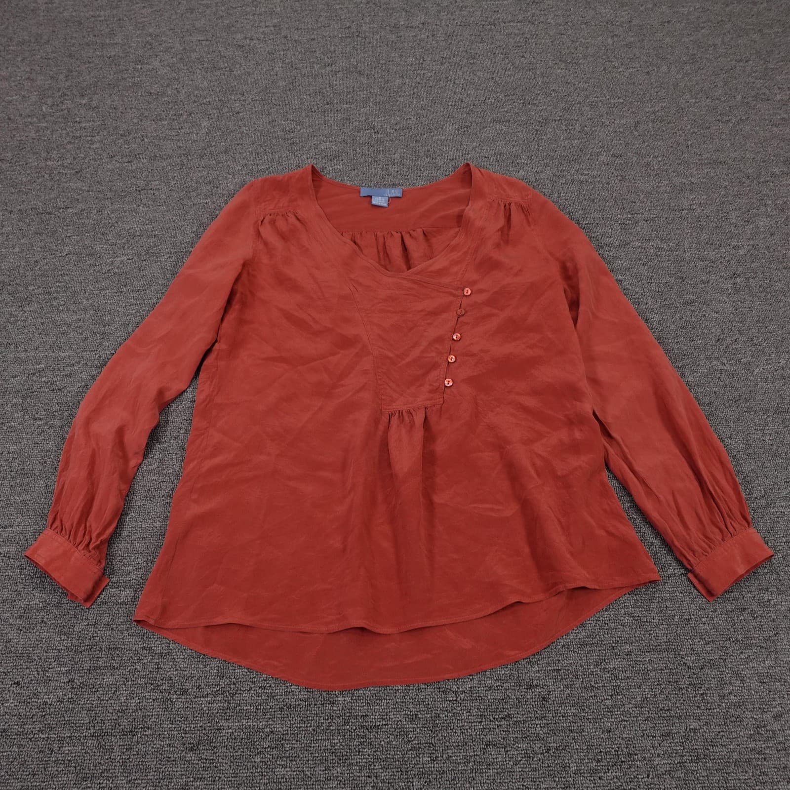Lil Blouse Womens 0 Orange 100% Silk Tunic Long Sleeve V Neck Pullover Top