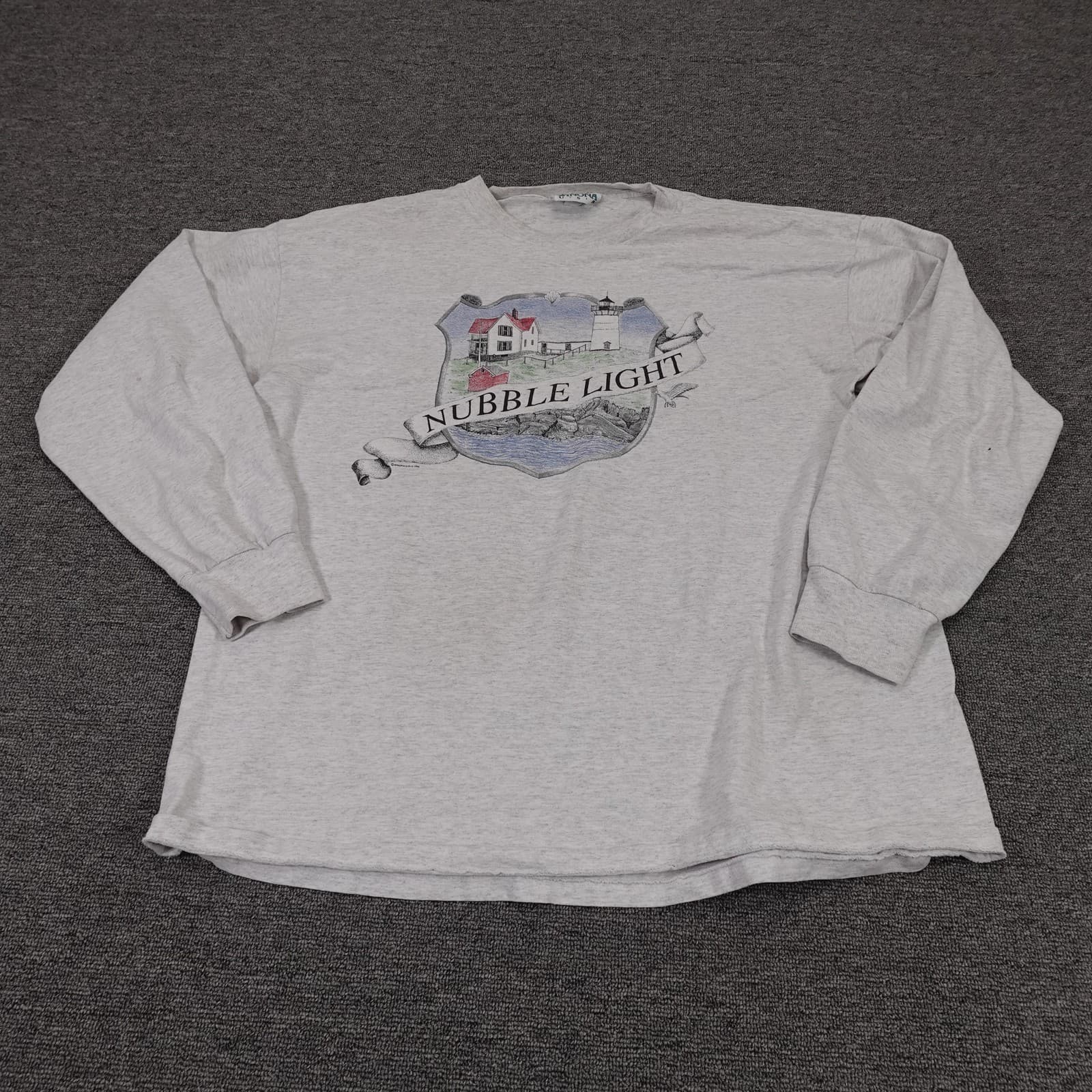 Vintage Winona Shirt Mens XL Gray Nubble Light Lighthouse Graphic Made USA 90s