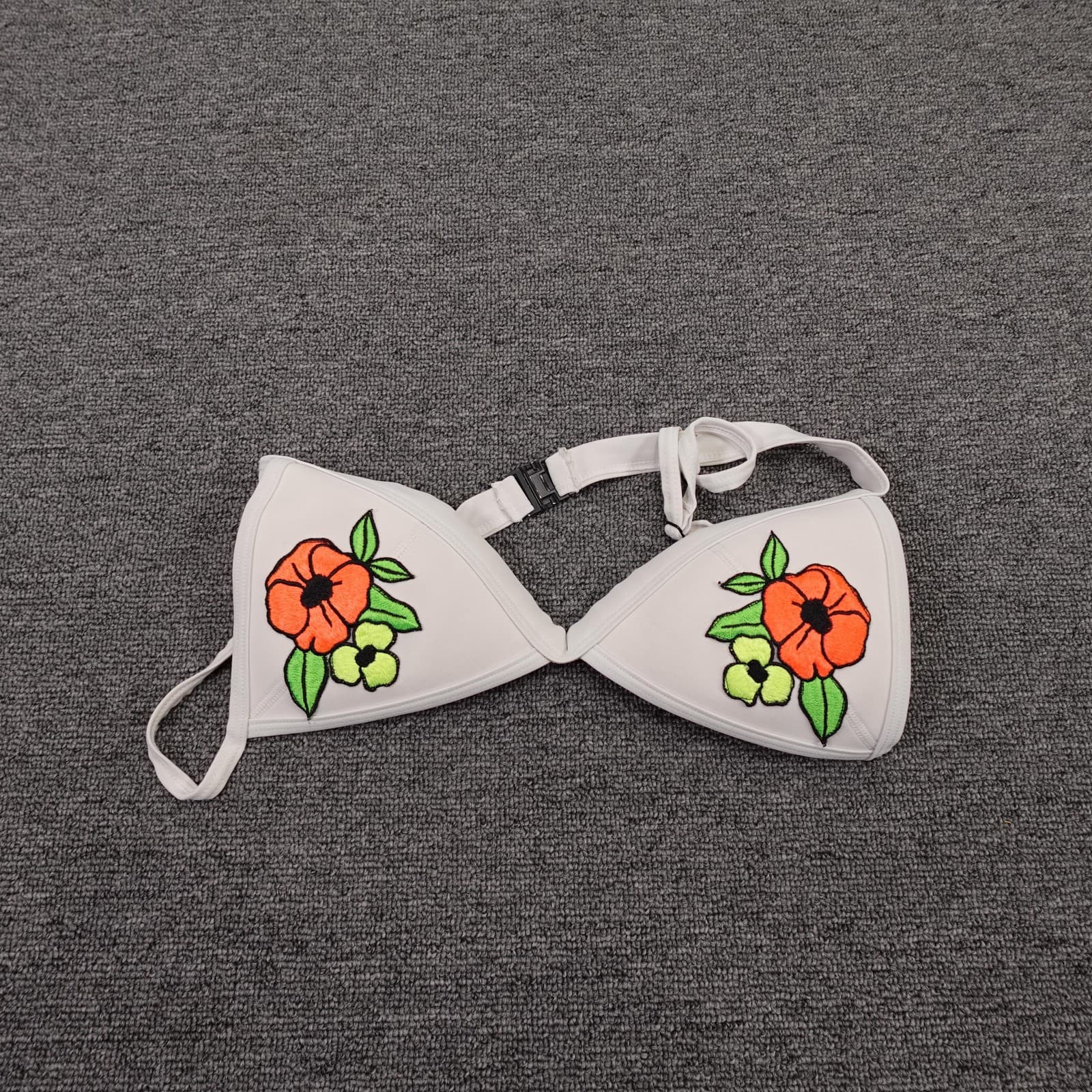 Triangl Swimsuit Top Womens Small White Neoprene Floral Triangle Embroidered