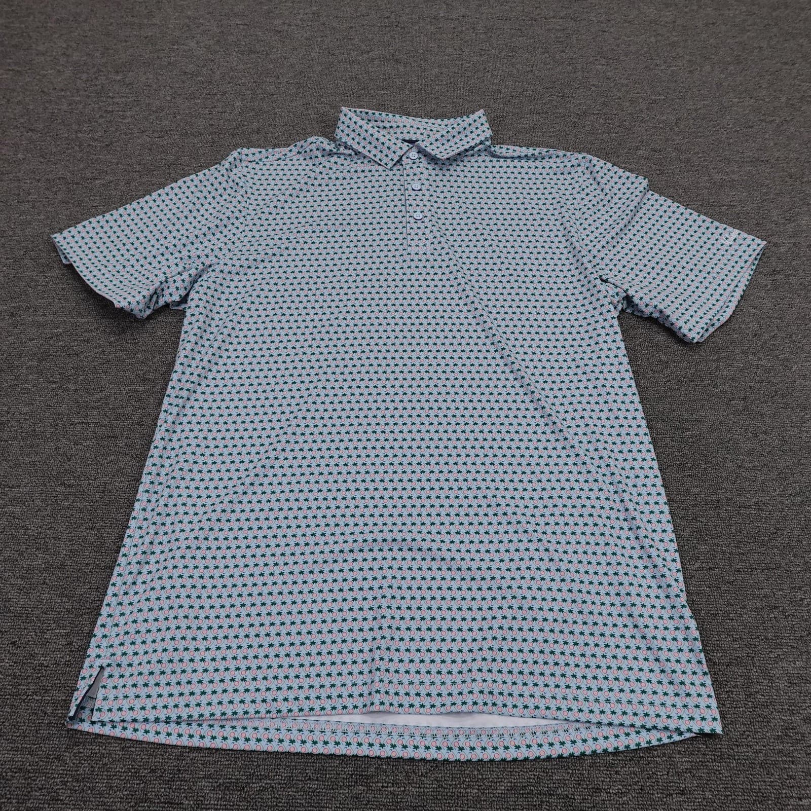 Walter Hagen Polo Shirt Mens Medium Blue Golf Print Performance Stretch Jersey