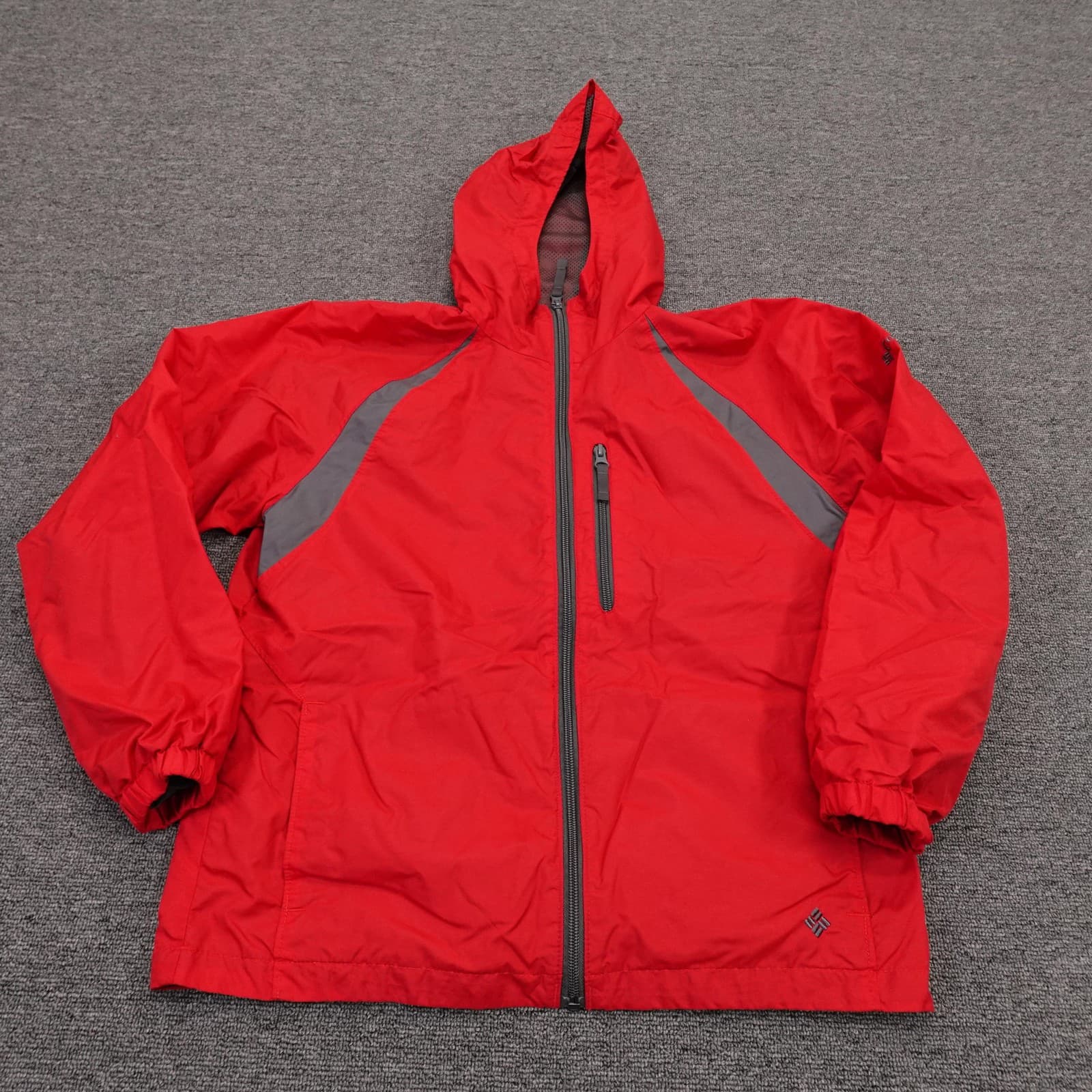 Columbia Jacket Boys 14-16 Red Hooded Lightweight Hiking Windbreaker Colorblock