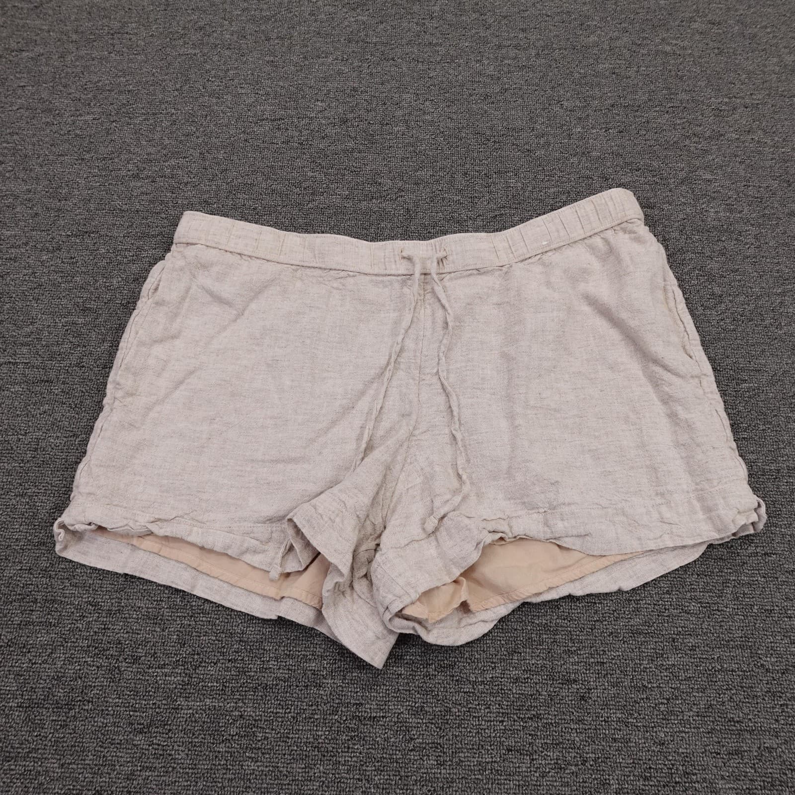 Abercrombie & Fitch Sweat Shorts Womens L Petite Beige Linen Lined Drawstring