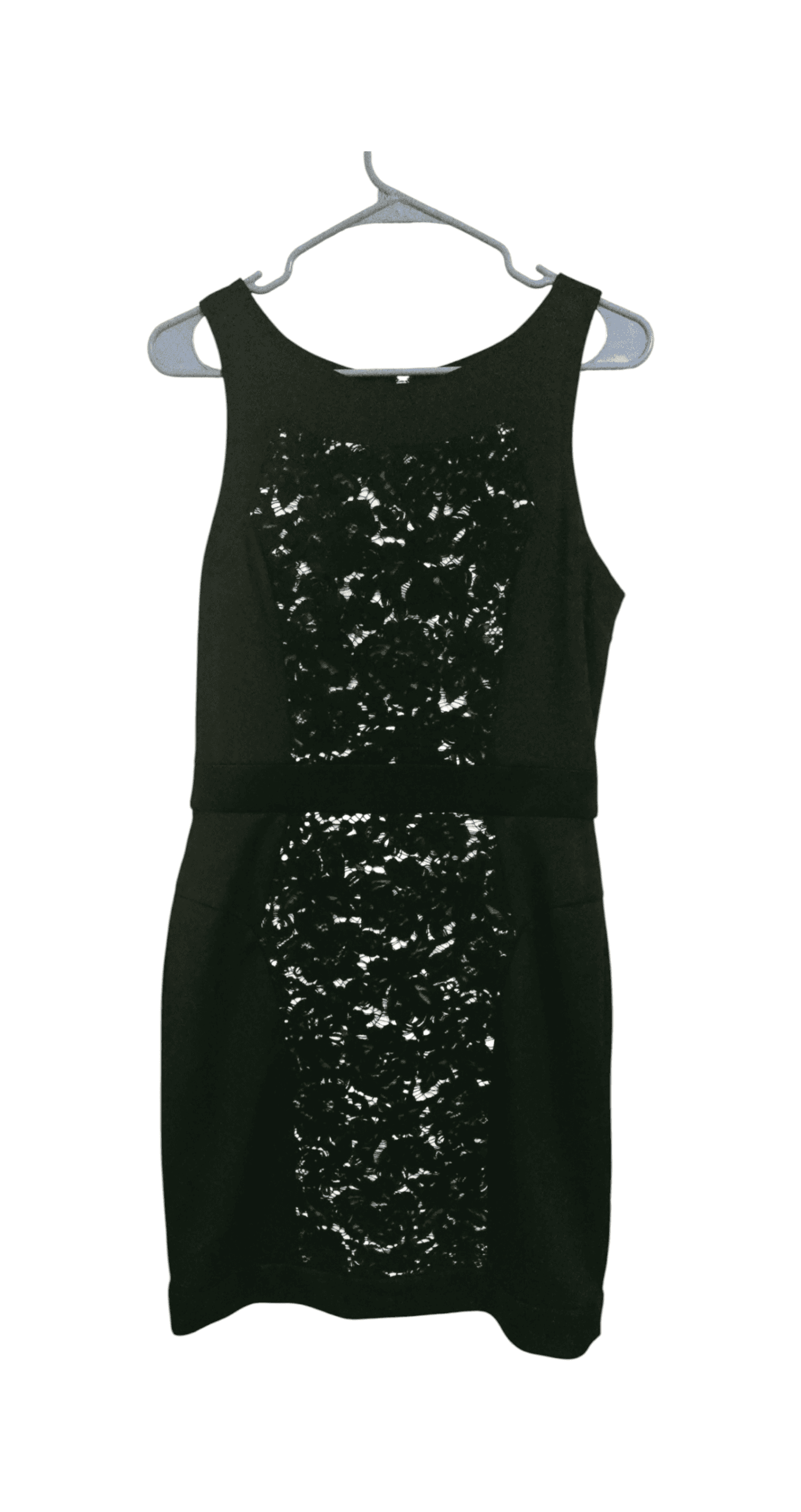 Betsey Johnson Black Sleeveless Bodycon Dress with Lace Detail