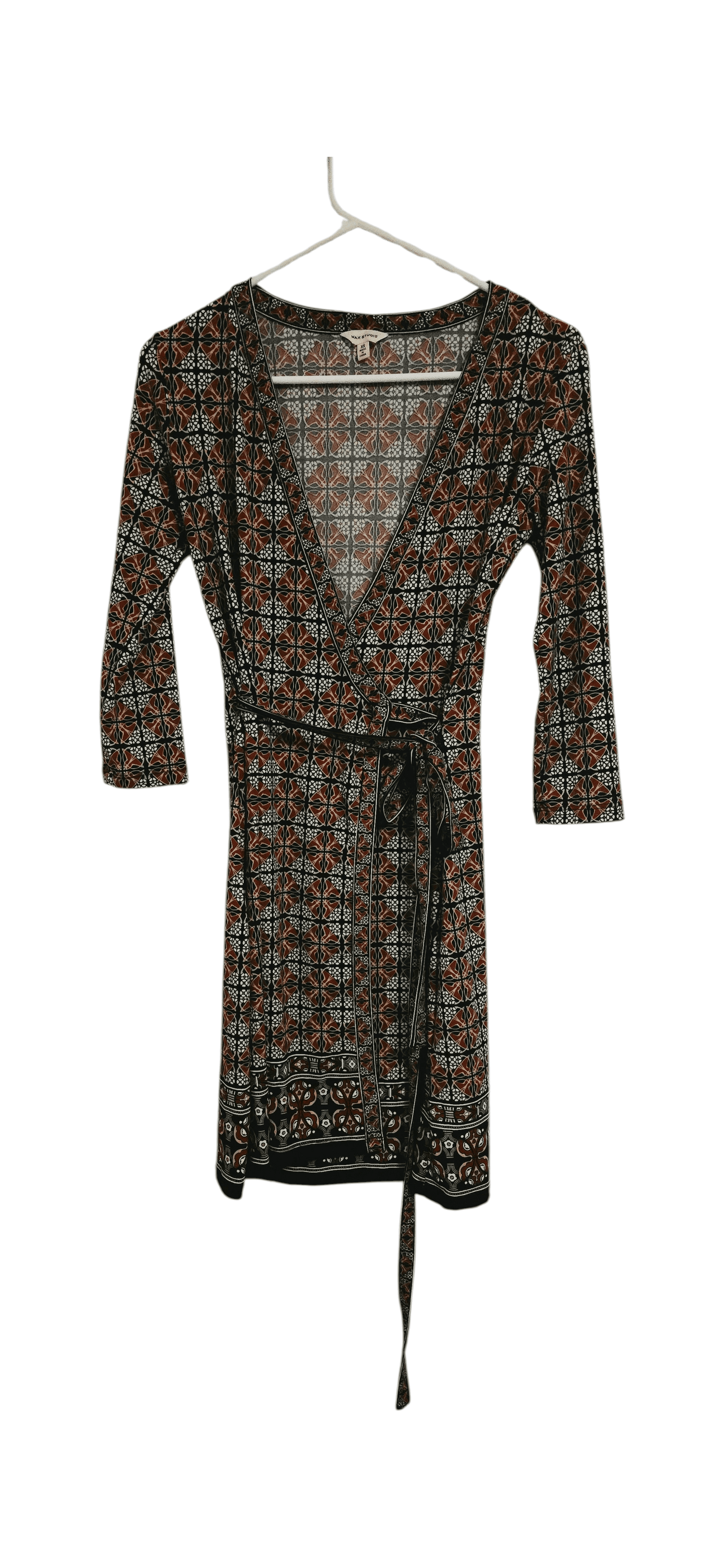 Max Studio XS Abstract Wrap Dress V-Neck