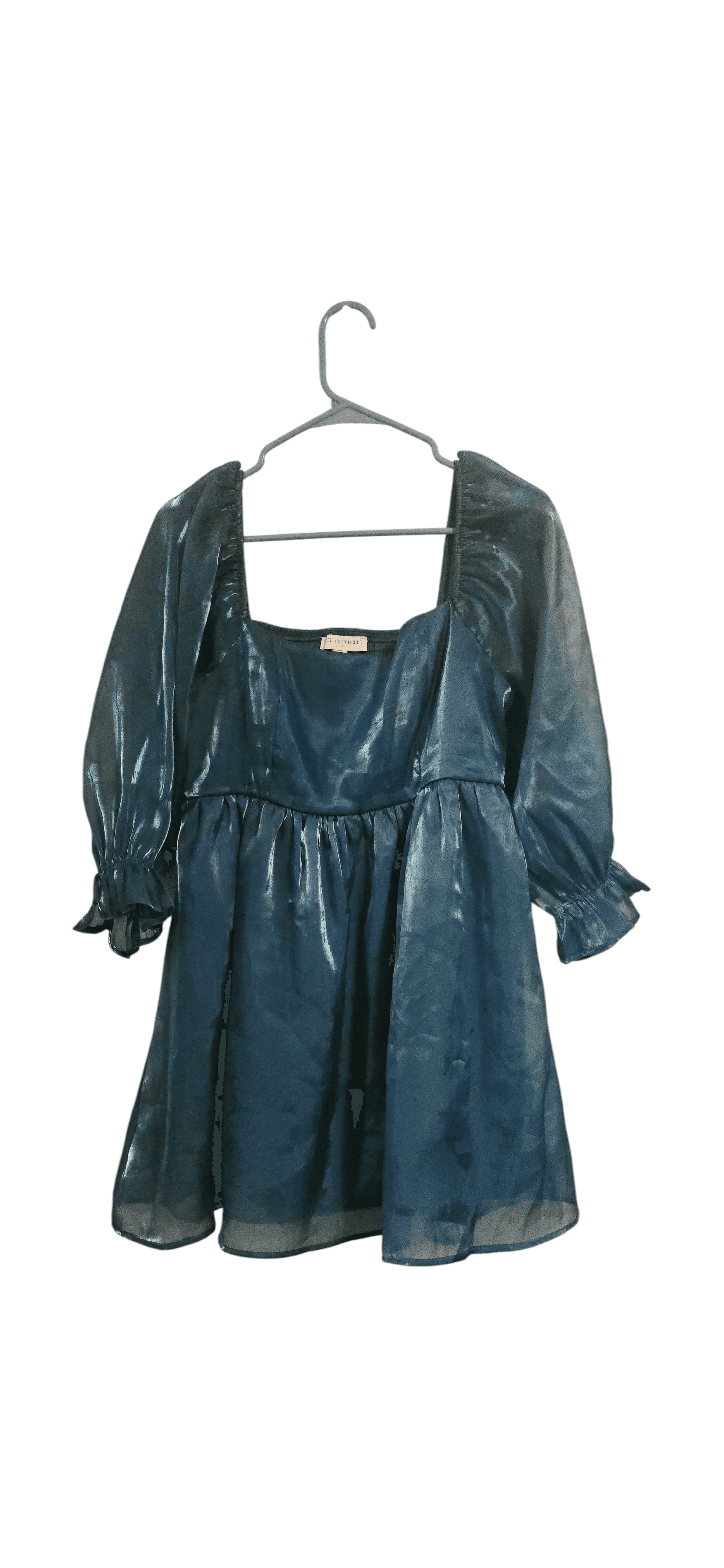 Thirty Thirty Shimmer Teal Organza Puff Sleeve Dress XL
