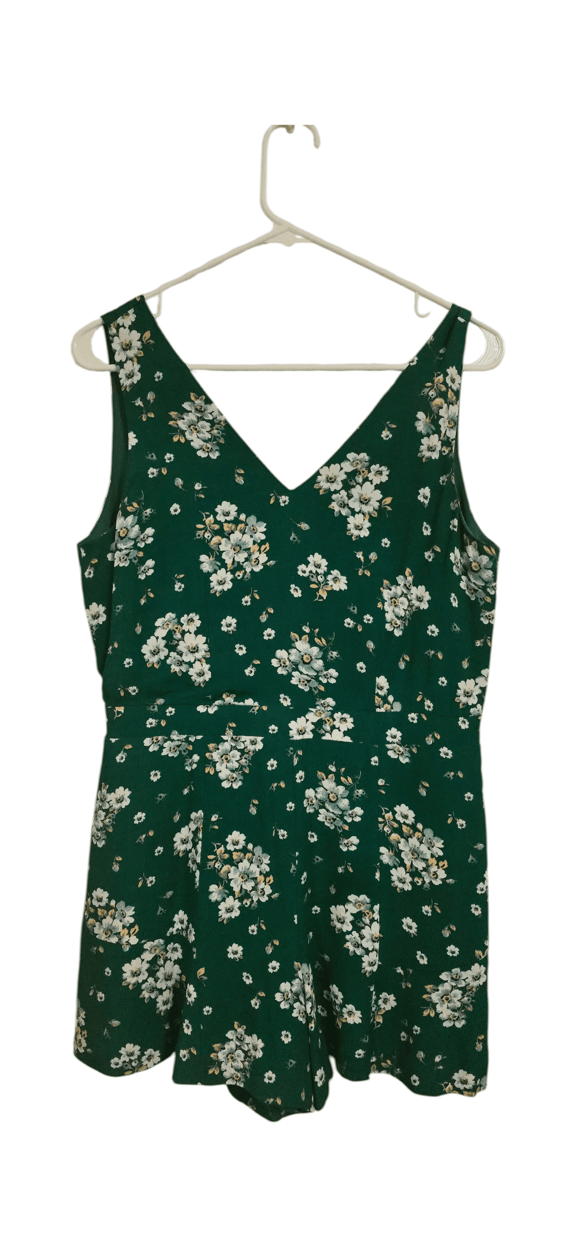 Loft Floral Green Sleeveless V-Neck Romper