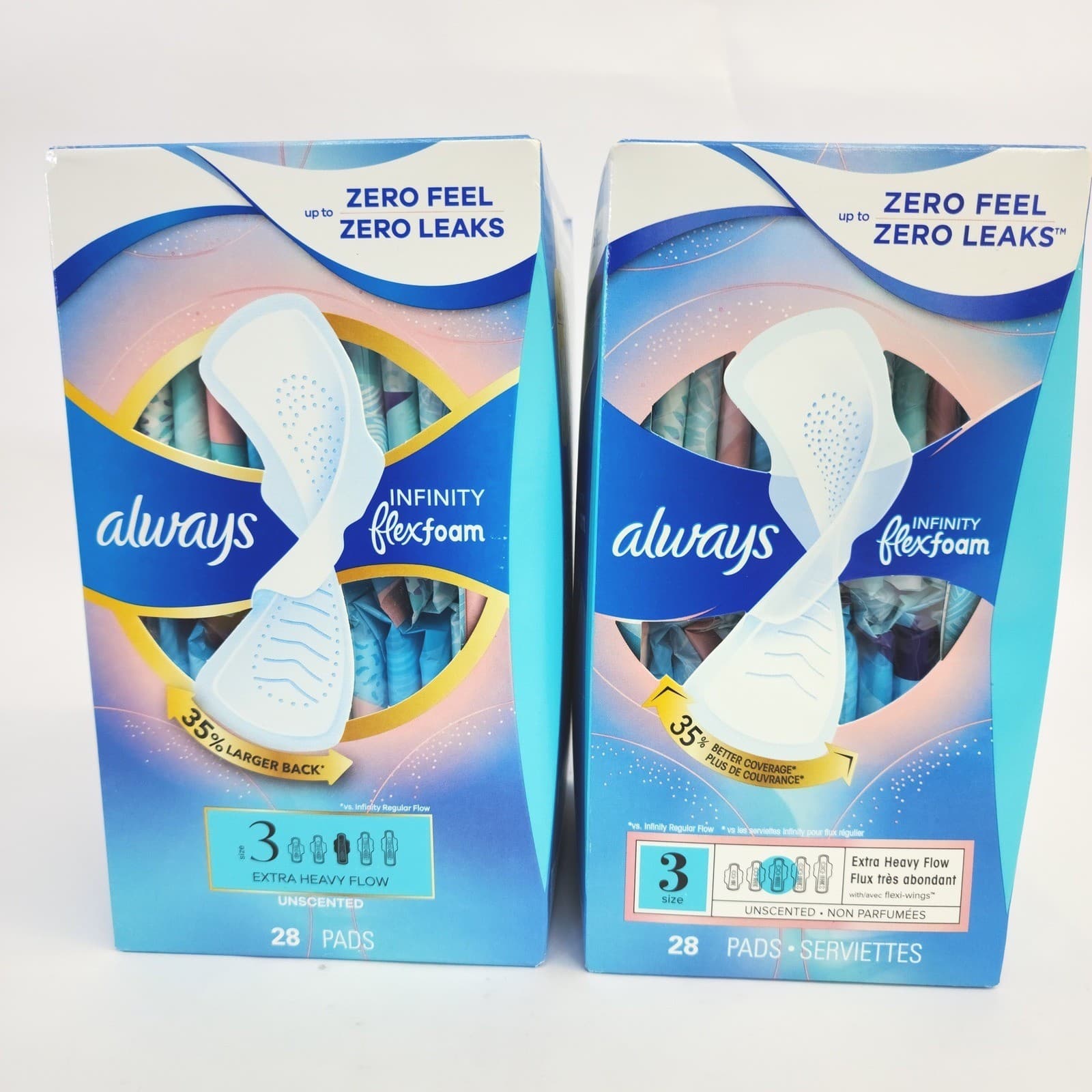 2 Pack Always Infinity FlexFoam Pads Size 3 Extra Heavy Flow Unscented 56 Count