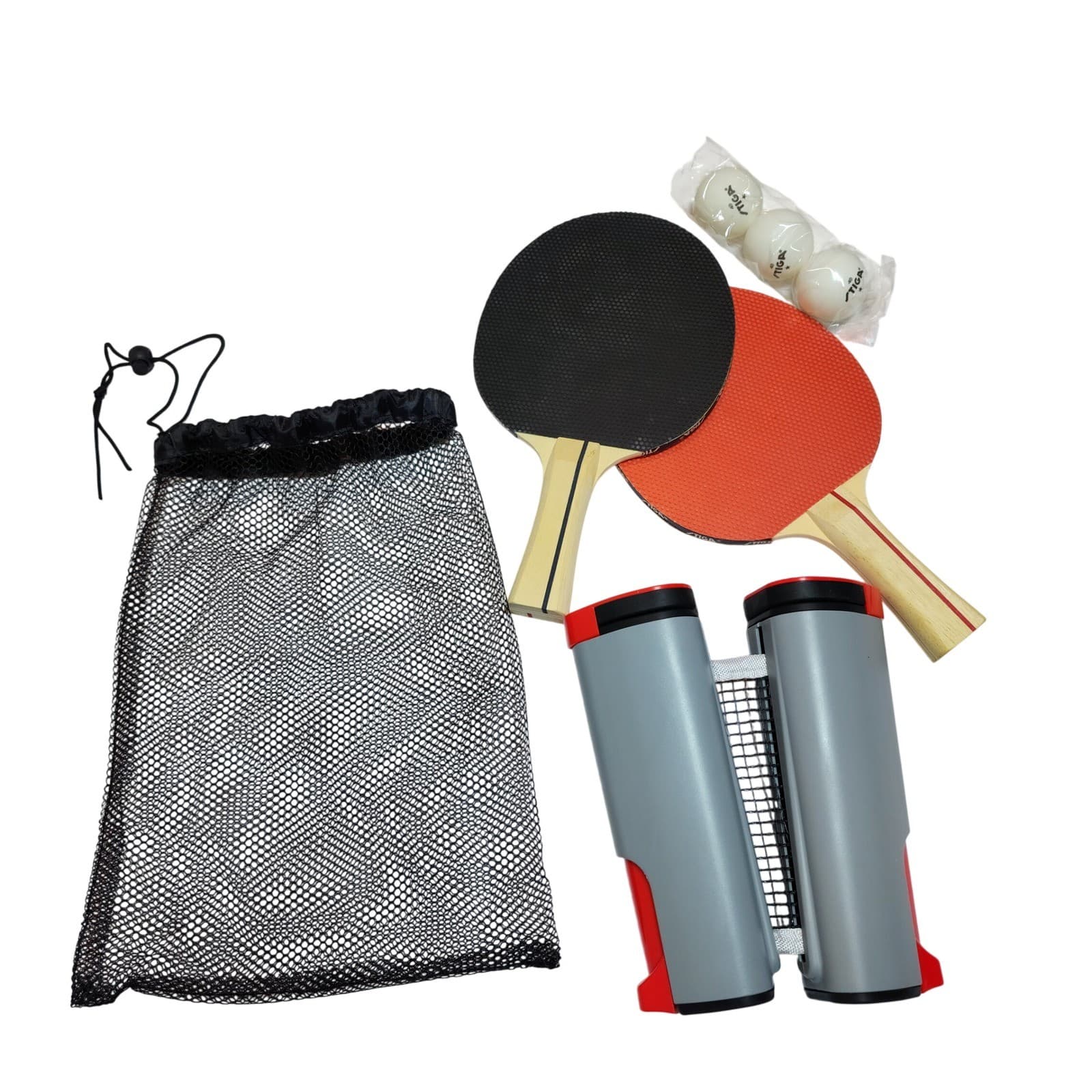 STIGA Anywhere Retractable Table Tennis Net Set 2 Rackets 3 Balls Mesh Bag