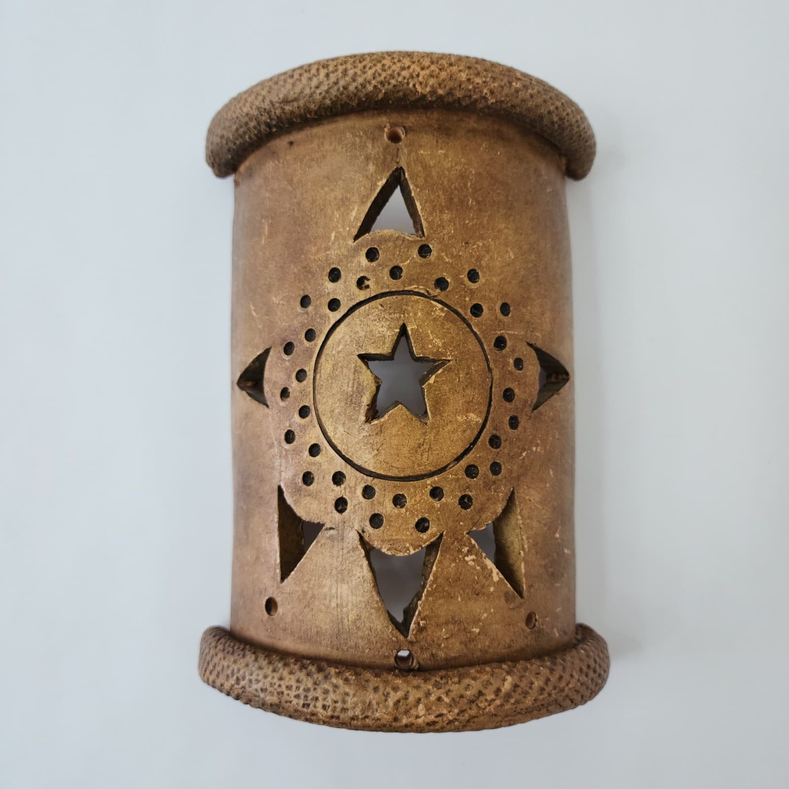 Rustic Terracotta Star Wall Sconce Celestial Cutout Clay Candle Holder Brown 9in