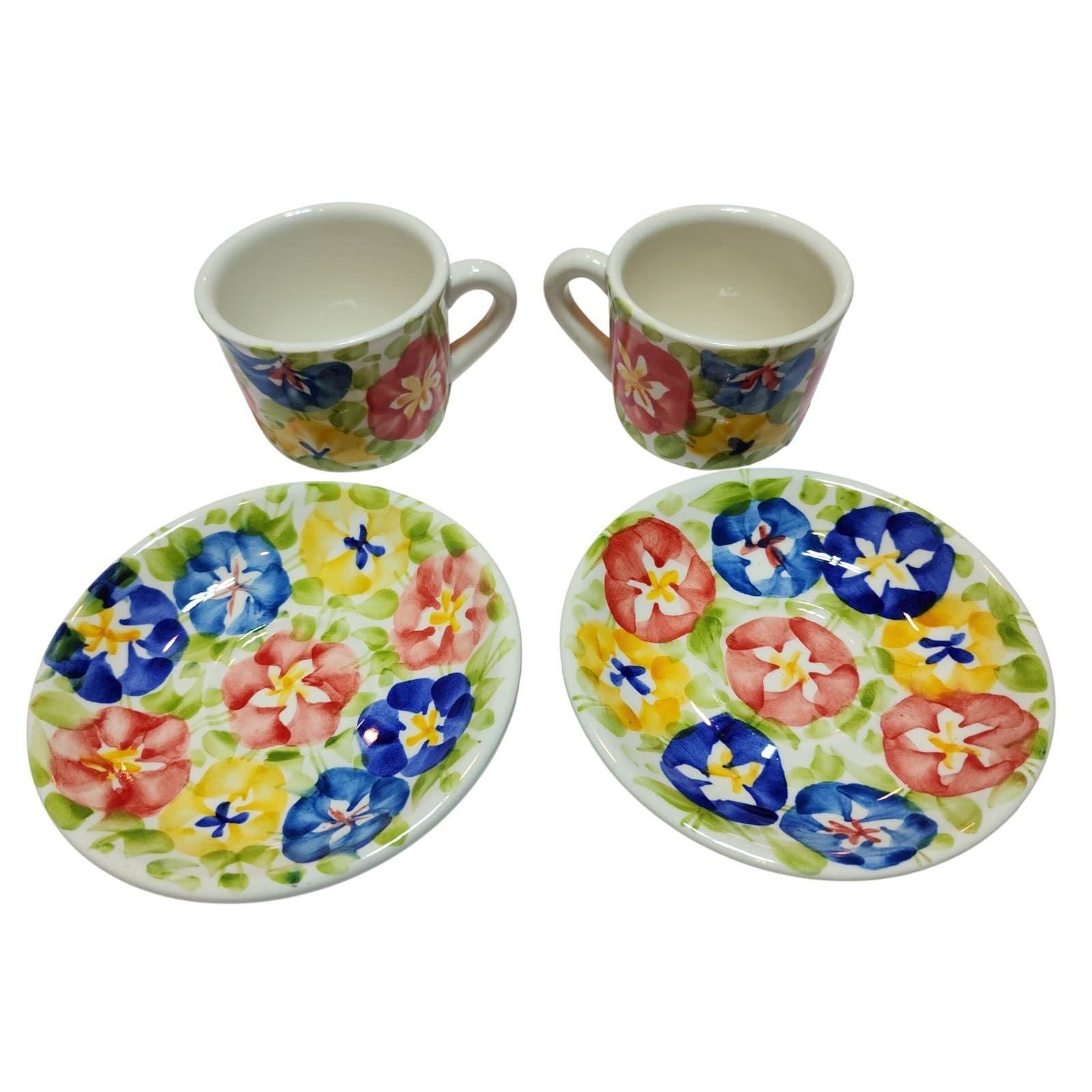 Ceramicas Renacer Providencia Espresso Cup Saucer Set 4pc Colombia Floral Cerami